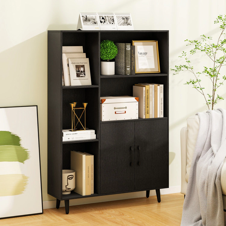 Hivvago Floor Bookshelf with 5 Open Compartments and Storage Cabinet