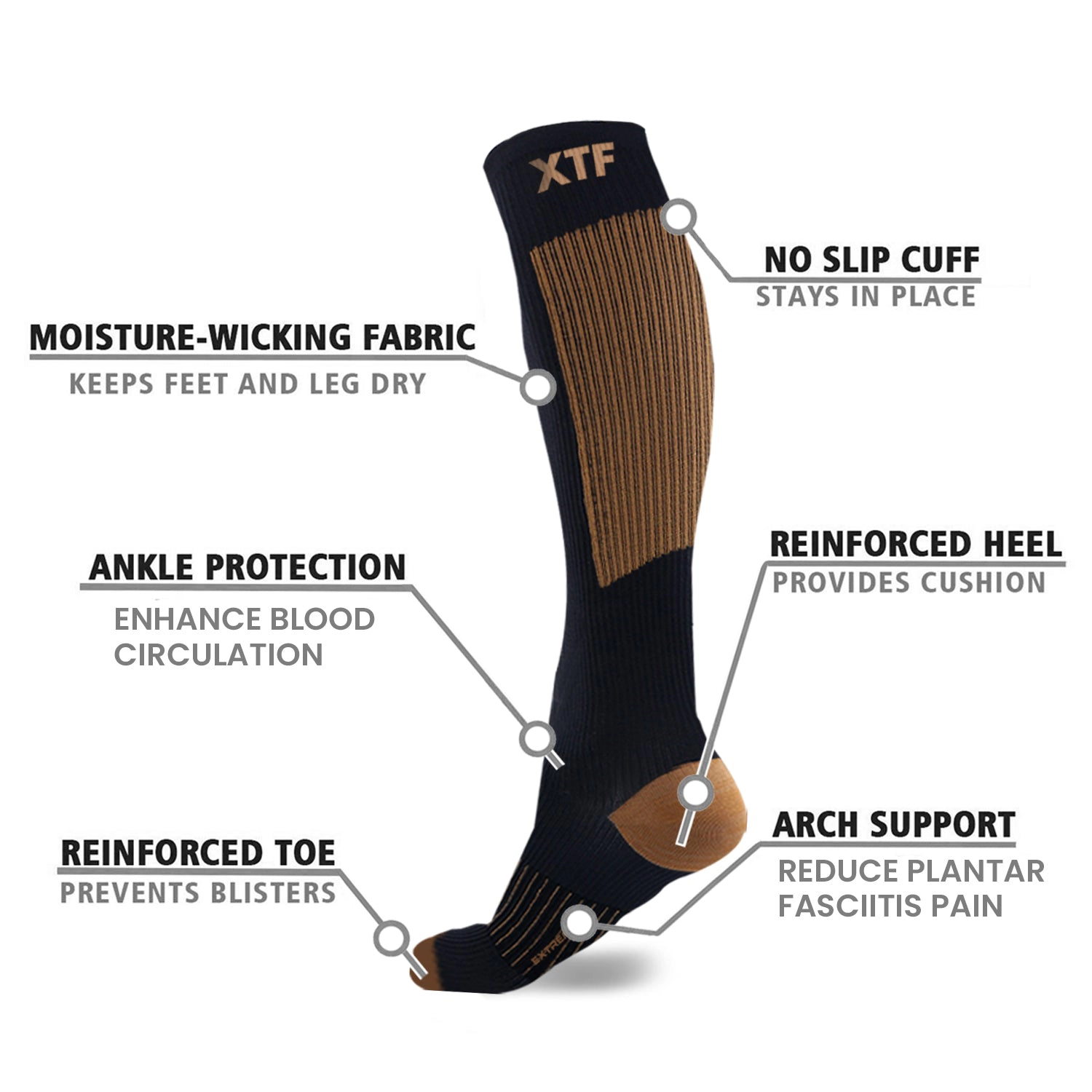 Extreme Fit Copper Compression Socks for Men & Women - 6 Pair