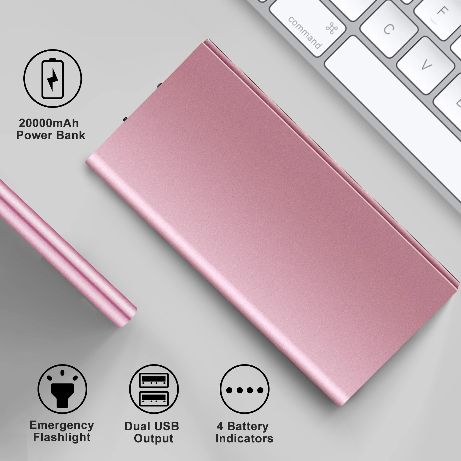 GBruno 20000mAh Dual-Port Power Bank With LED Light