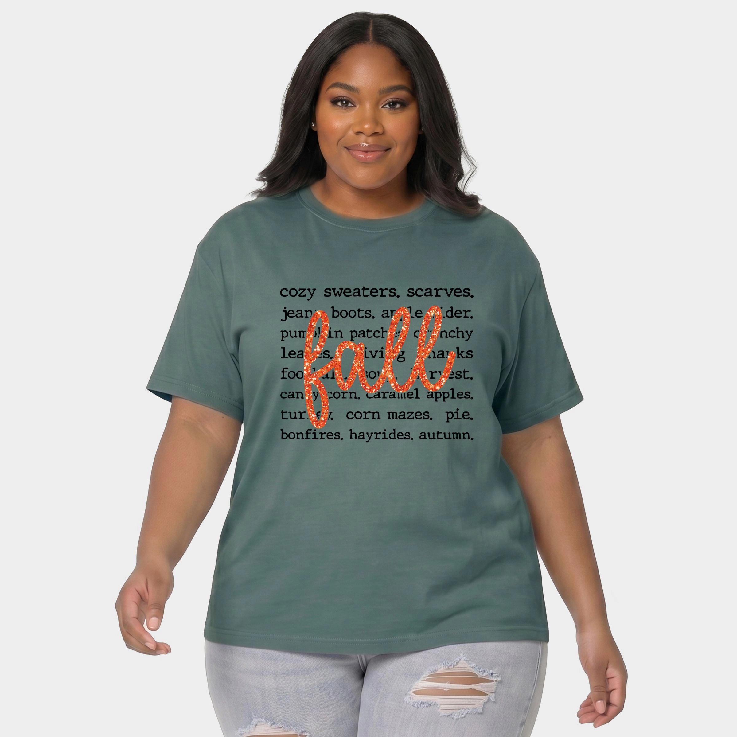 Simply Sage Market - Women's Plus Sized Garment Dyed Graphic T-Shirt Fall Cursive Text Glitter