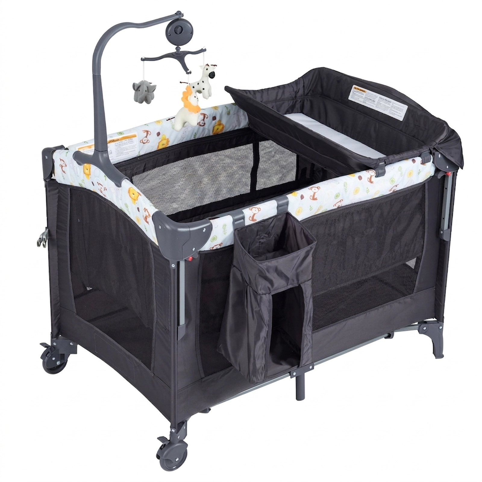 SUGIFT 3-in-1 Convertible Portable Baby Playard with Music Box and Wheels 33-lb Capacity Ages 0-36 Months Dark Gray