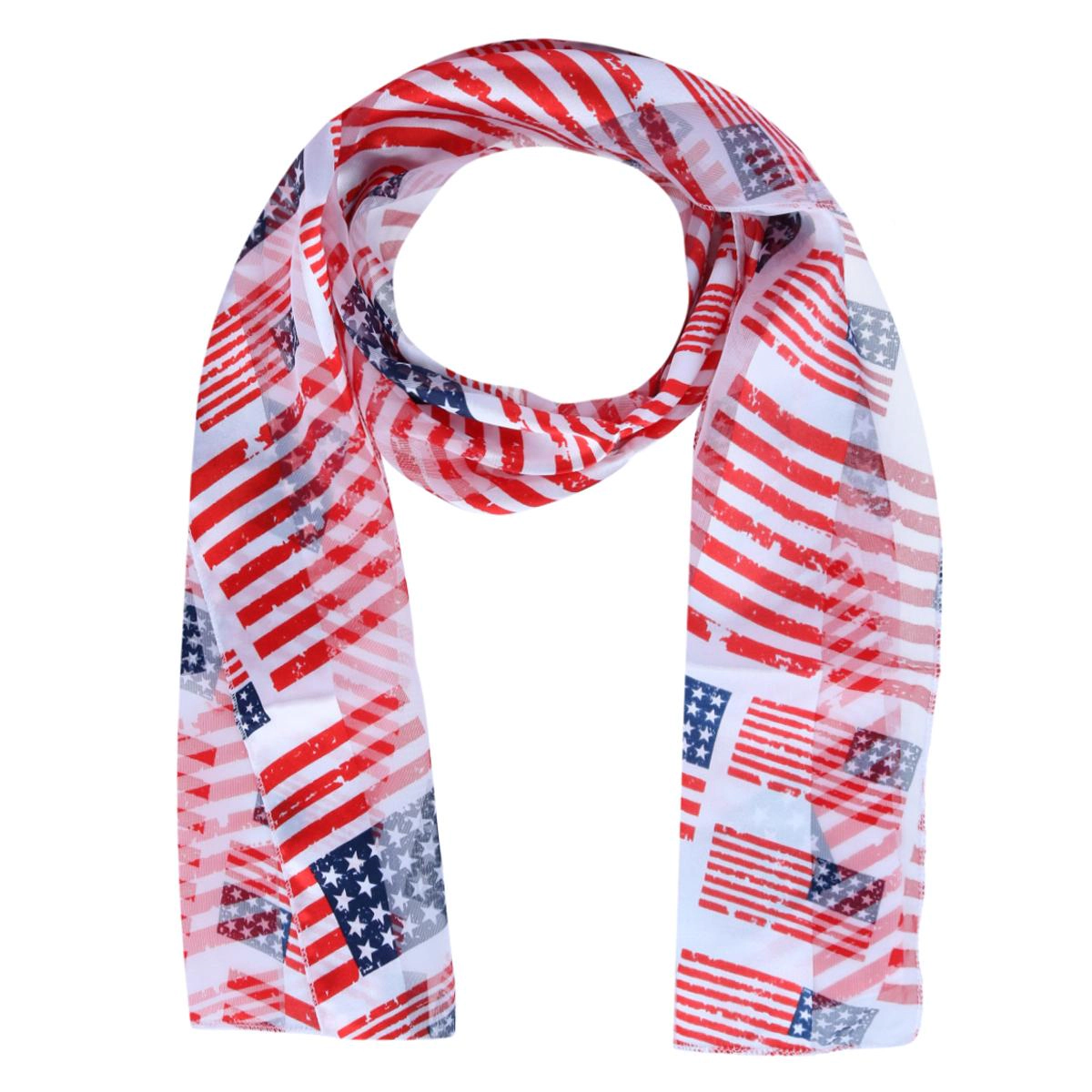 CTM Women's Lightweight Satin American Flag Print Scarf
