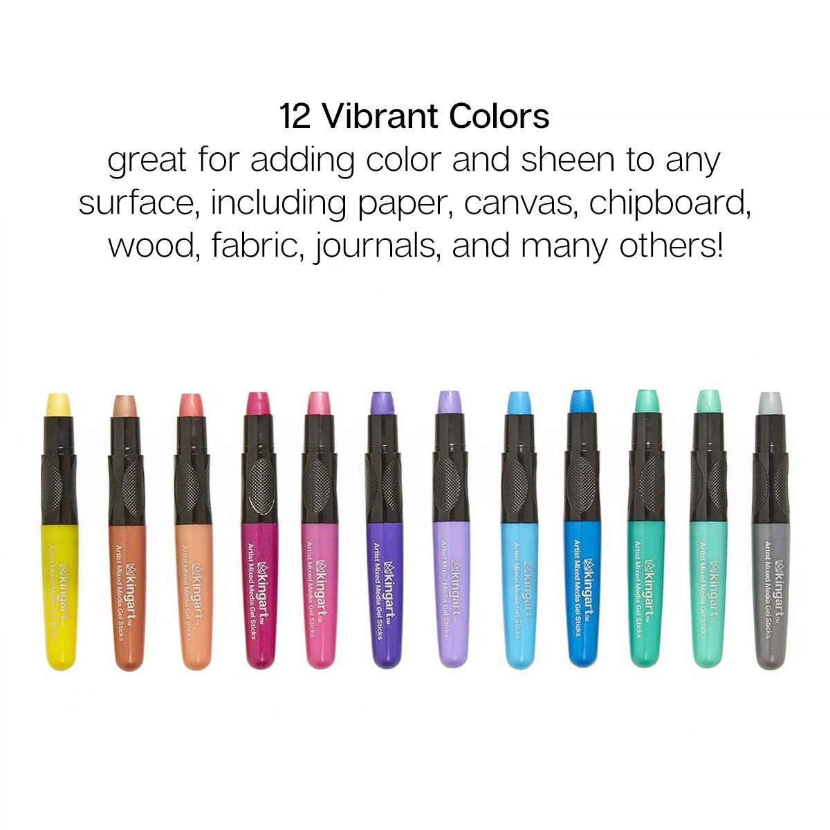 KINGART Mixed Media Gel Stick Crayons - 12 Metallic Colors