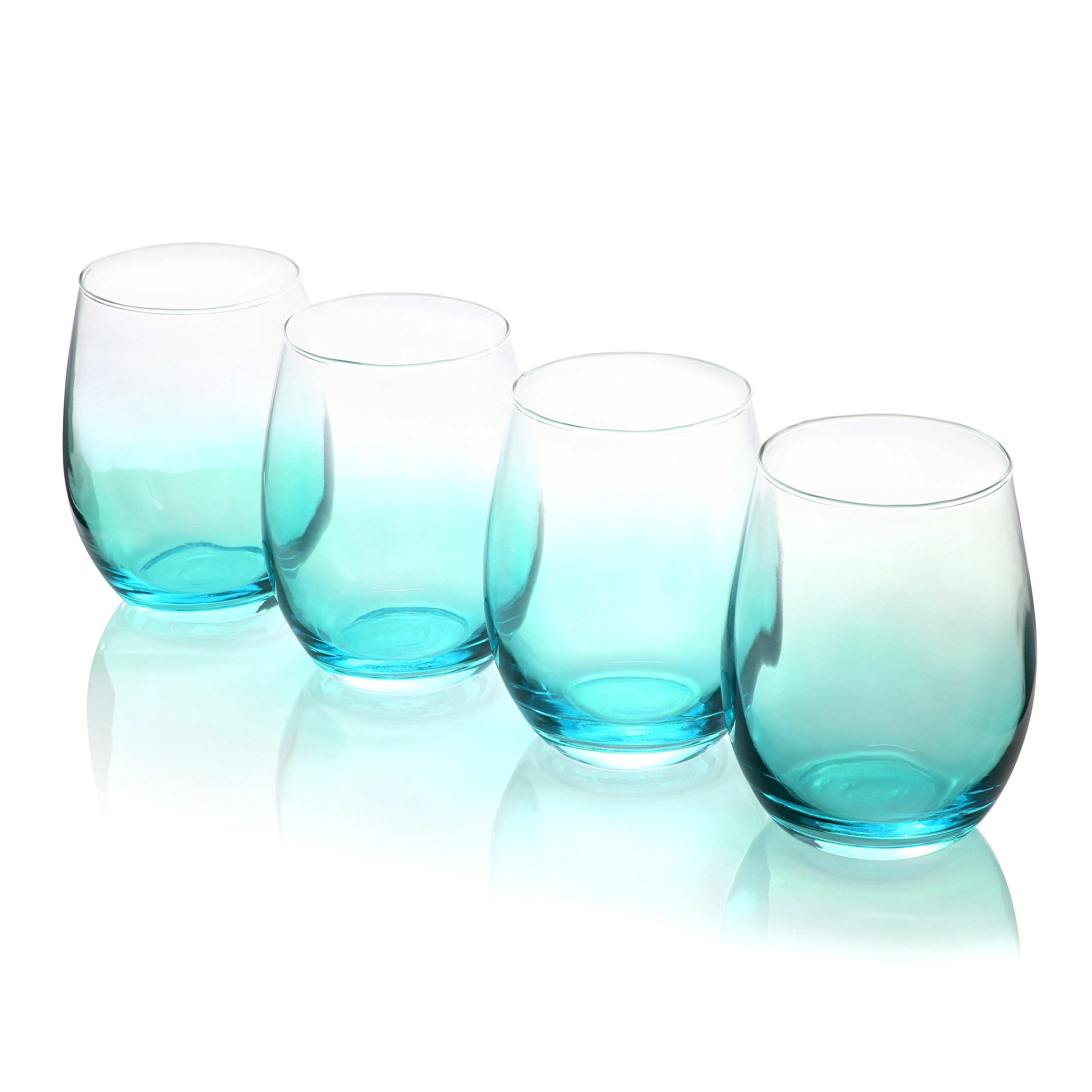 Gibson Home Laguna Lights 4 Piece 18 Ounce Stemless Wine Glass Set in Blue