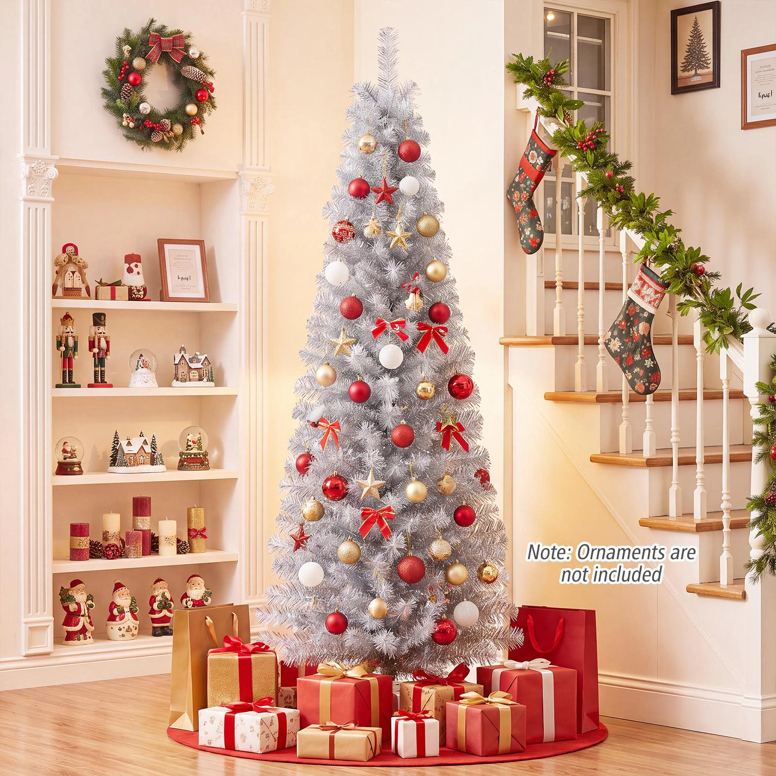 Costway 6 FT Artificial Christmas Tree Unlit Xmas Pencil Tree with 520 Branch Tips