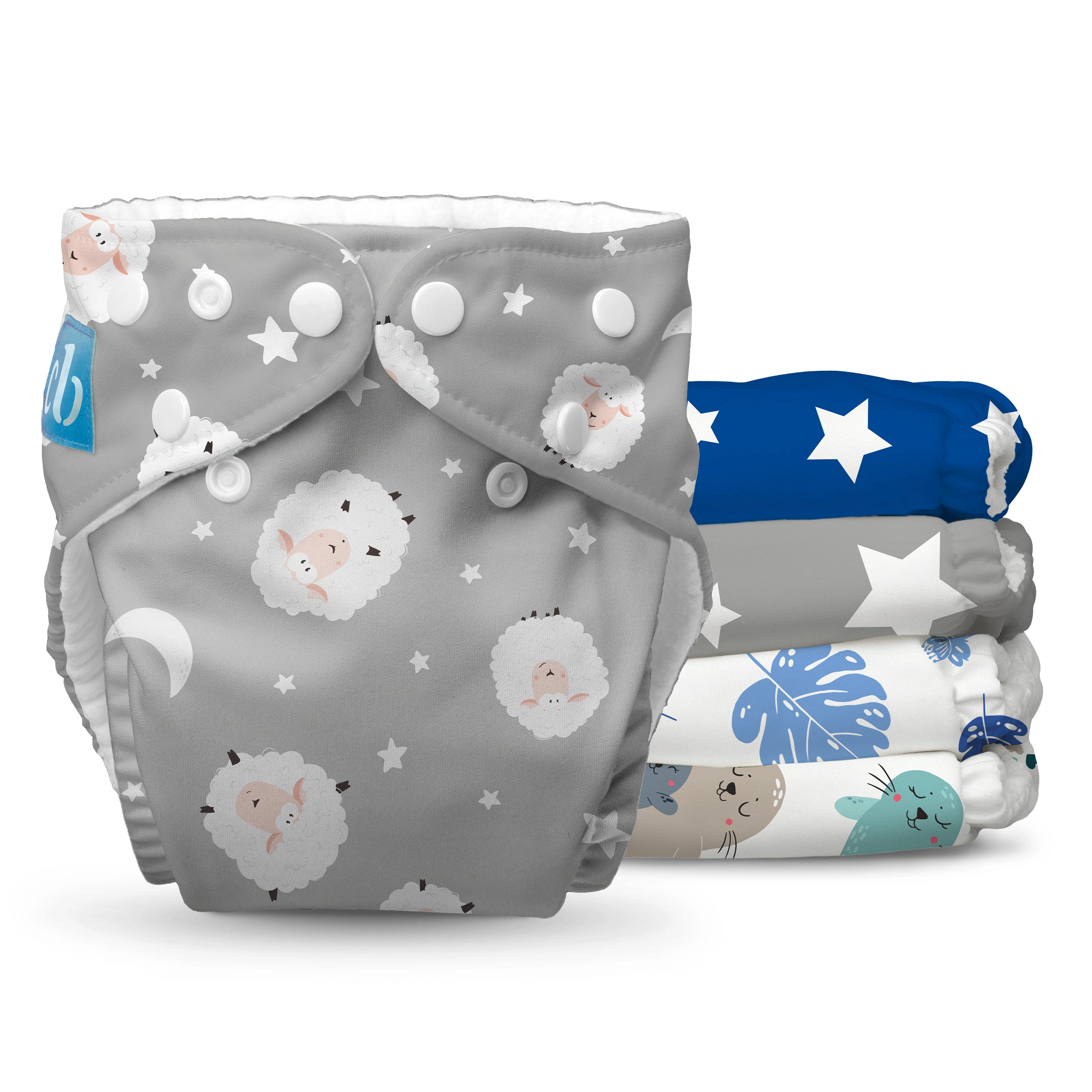 Charlie Banana One-Size Reusable Cloth Diaper Pack - Fleece Lullabies, 5 Diapers with 5 Reusable Inserts