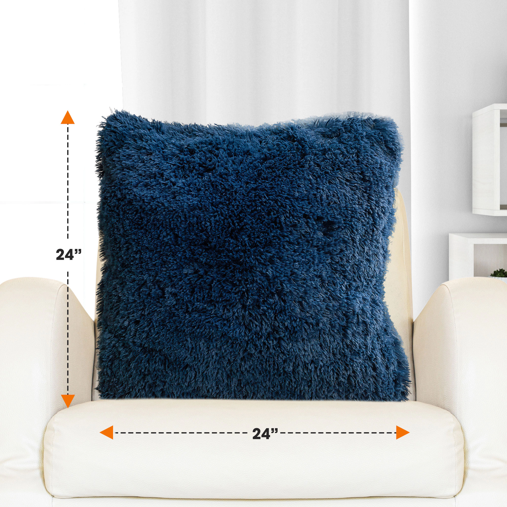 Cheer Collection 24-Inch Dual-Sided Shaggy Faux Fur Throw Pillows with Inserts, 2-Pack