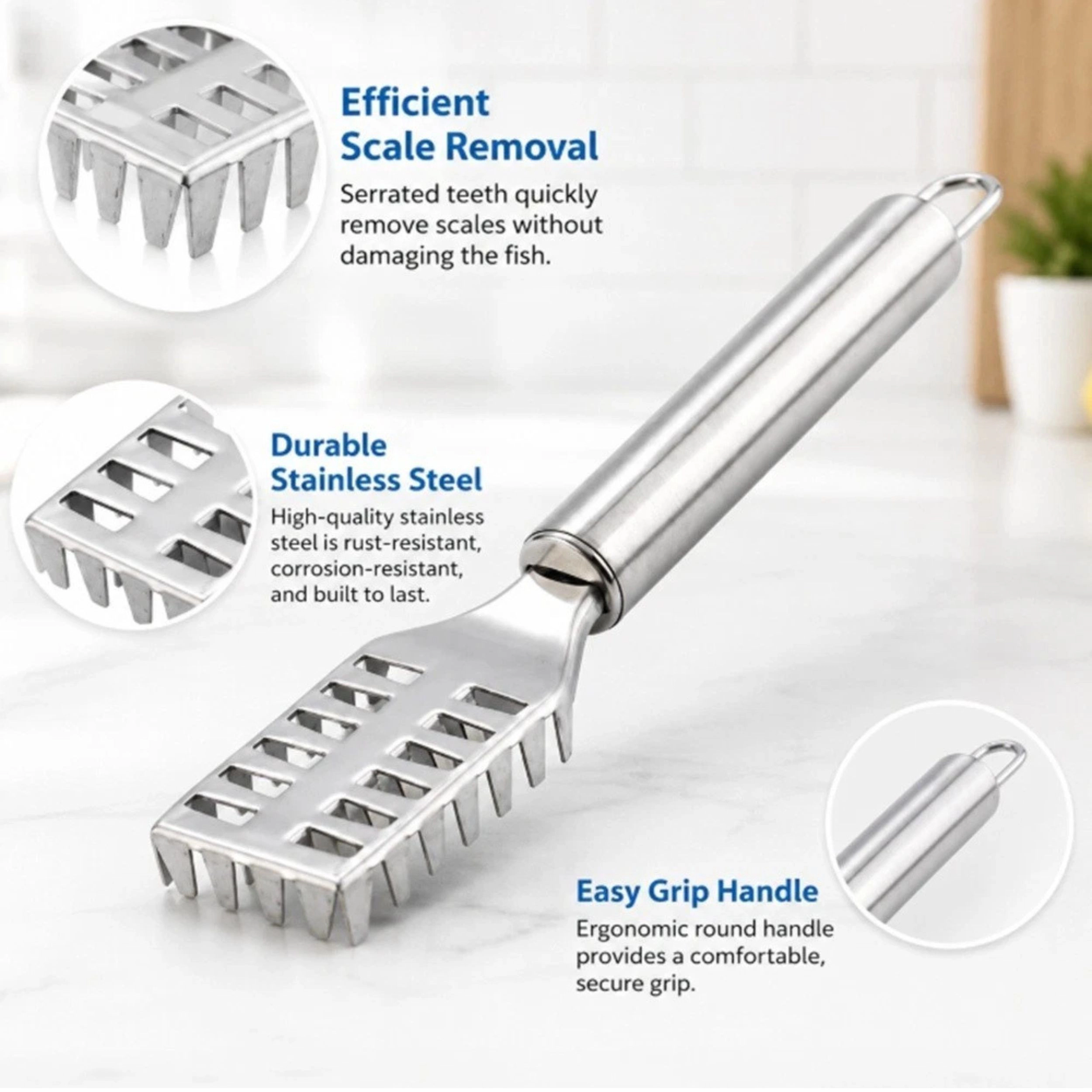 Home Collection Stainless Steel Fish Scaler Scraper Brush Seafood Cleaning Tool