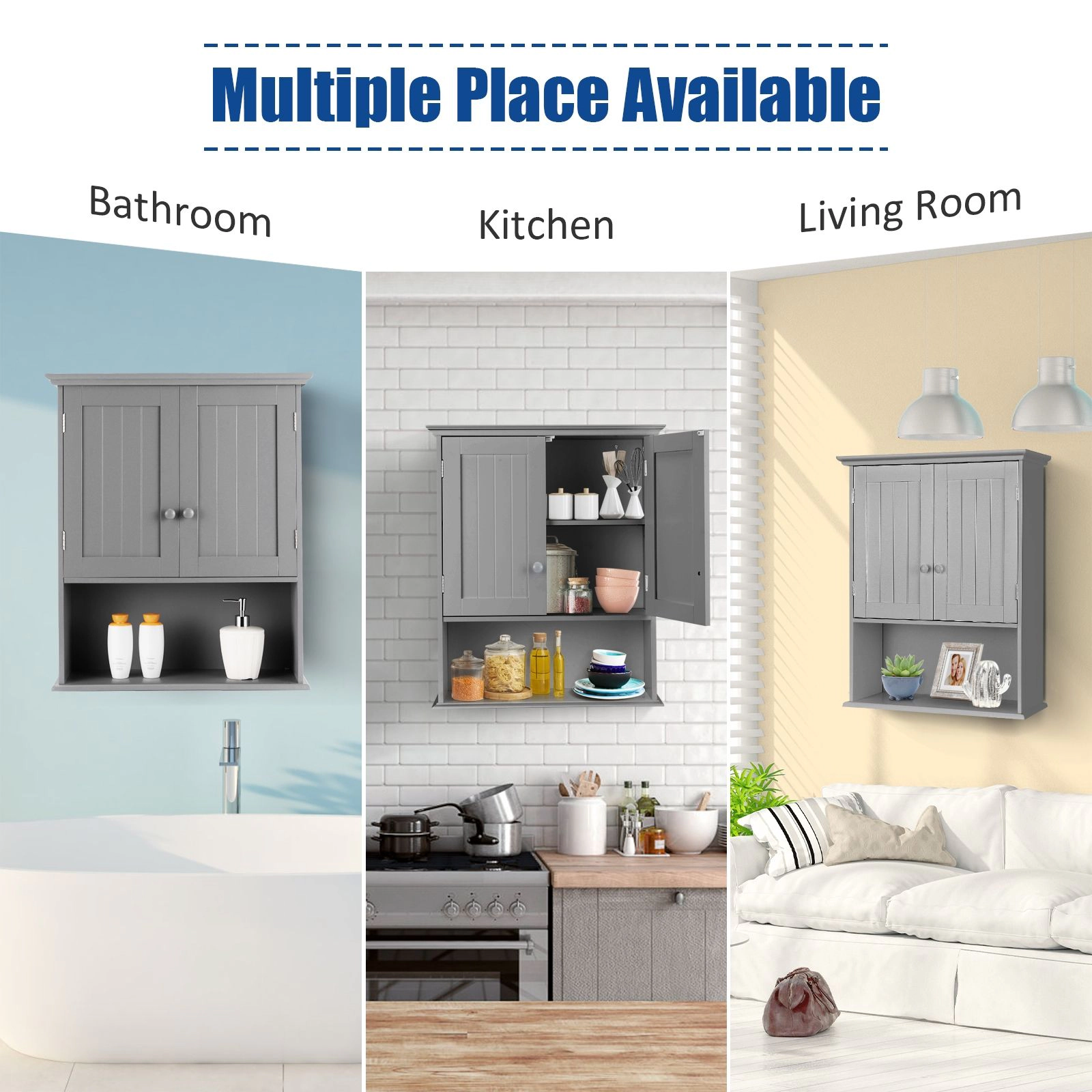 Slickblue Freestanding Bathroom Cabinet with MDF Storage Shelves