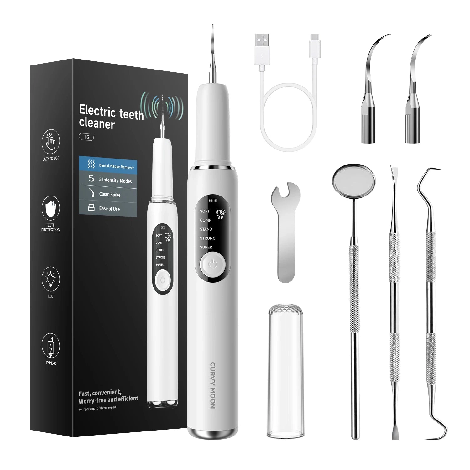 Curvy Moon T6 Ultrasonic Tooth Cleaner - Smart Dental Plaque Remover