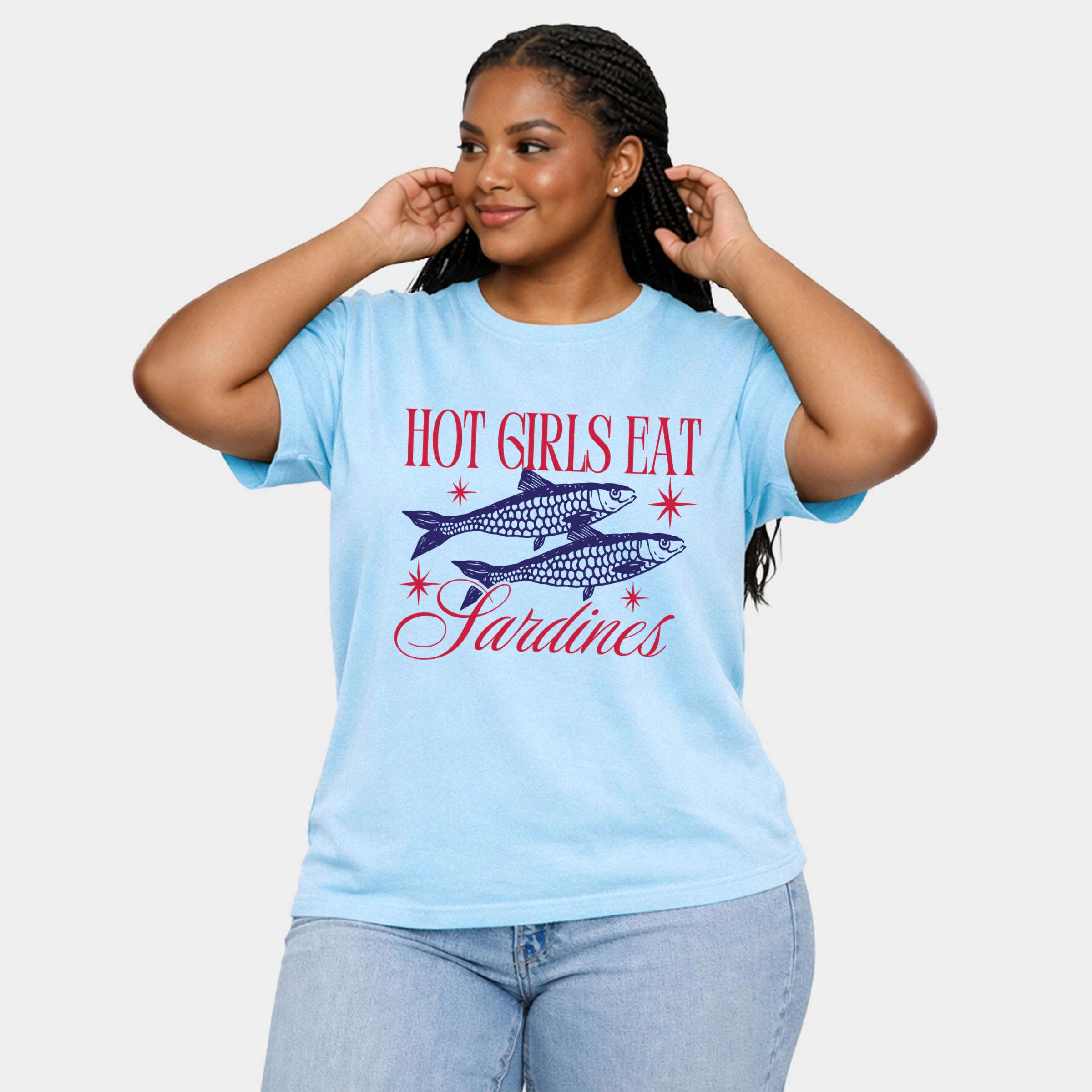 Simply Sage Market - Hot Girls Eat Sardines Women's Plus Sized Garment Dyed Graphic T-Shirt