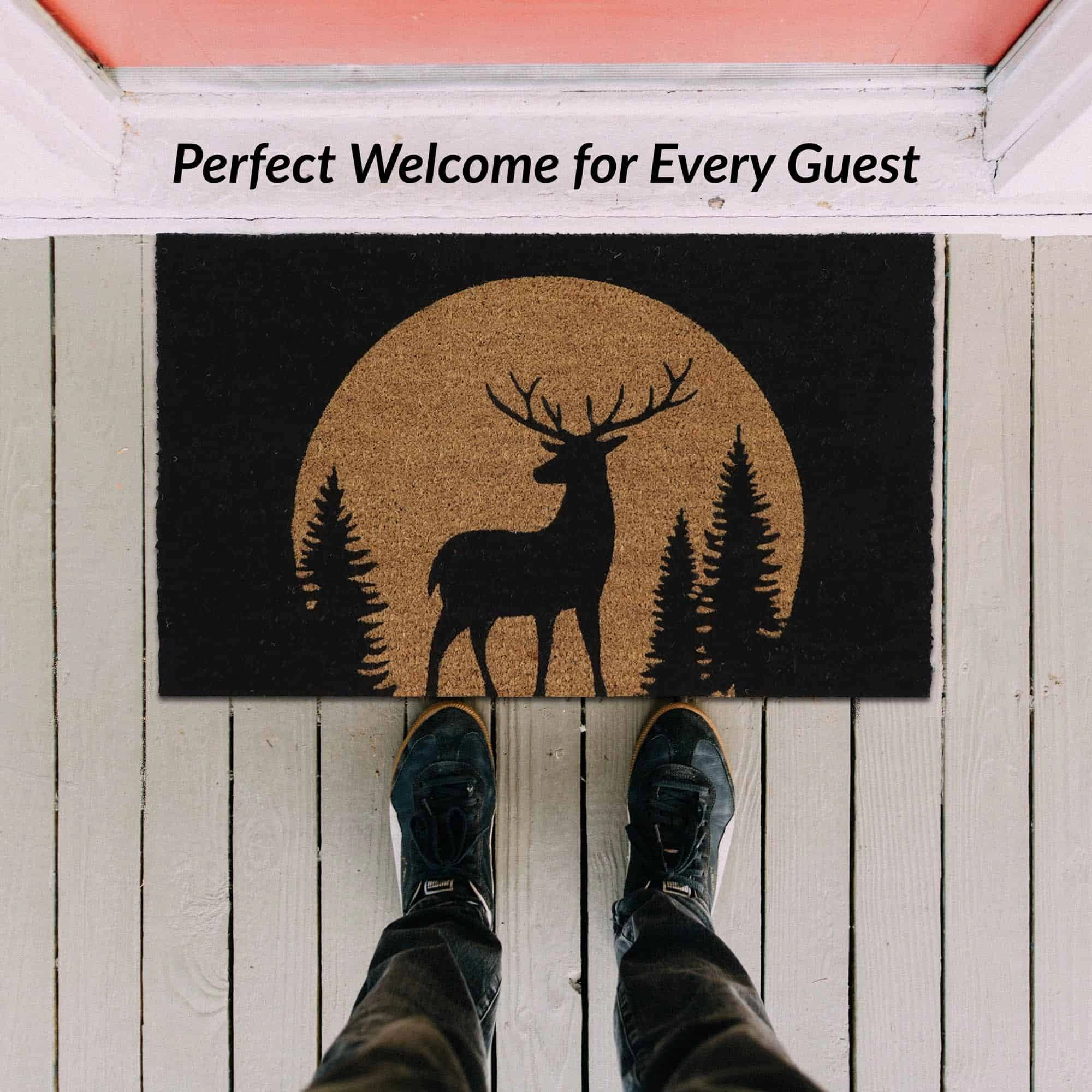 Evideco French Home Goods Natural and Black Reindeer Coir Doormat 30 x 18 Inches