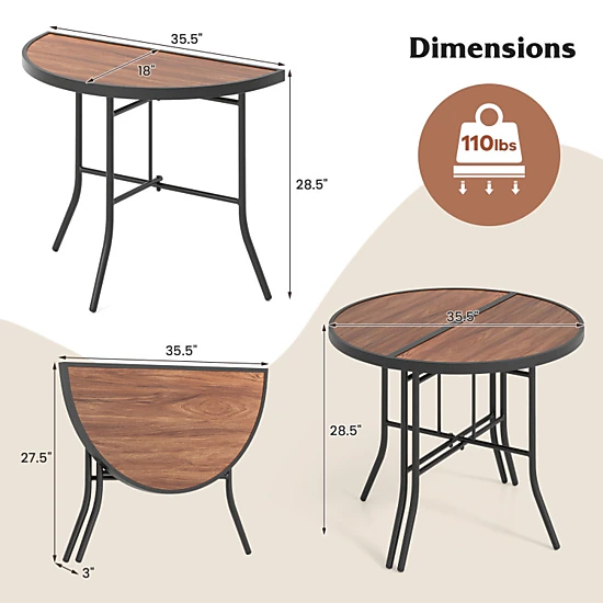 Hivvago Half-Round Folding Event Table With Metal Frame, Color: Brown ...