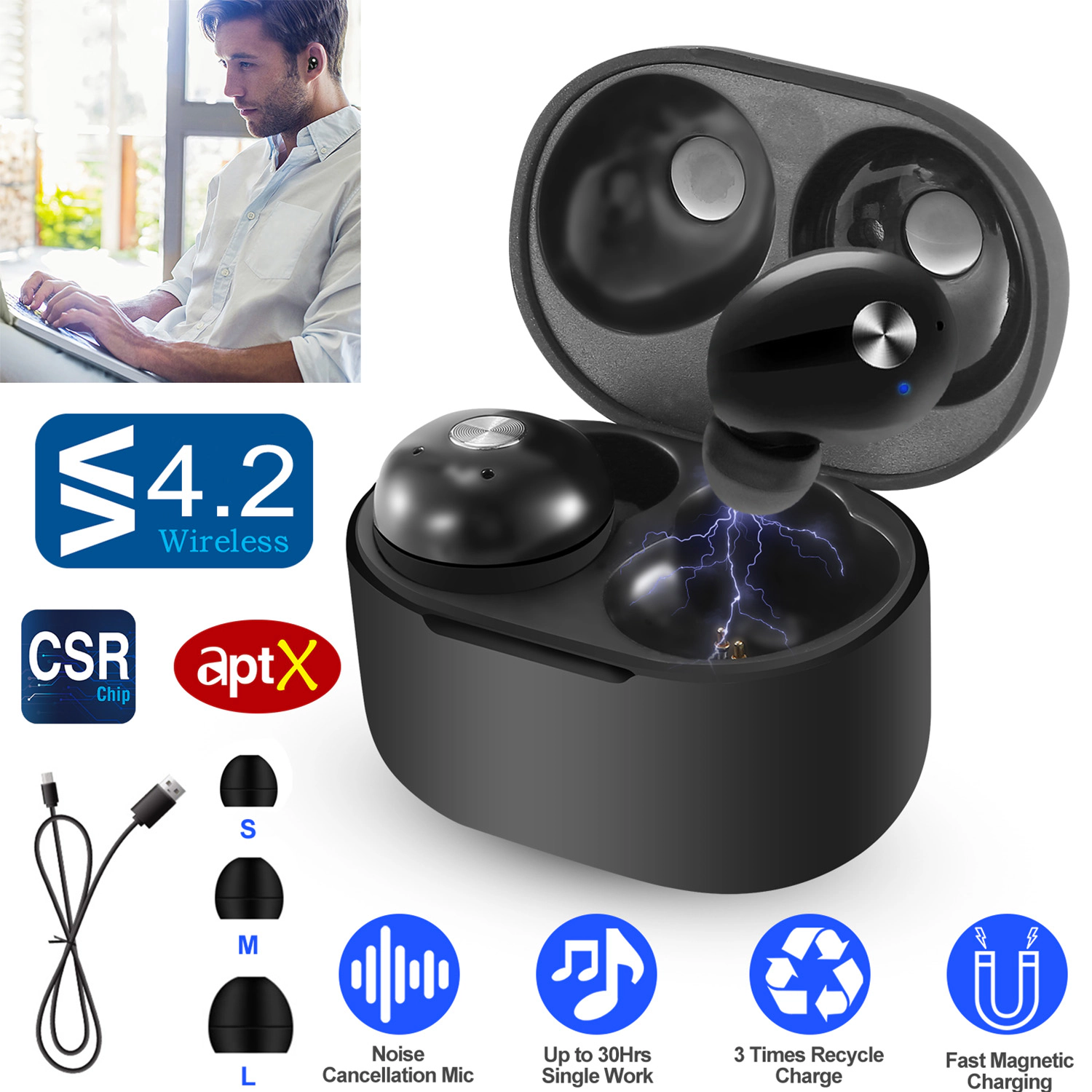 GBruno Wireless IPX4 Earbuds With Charging Case