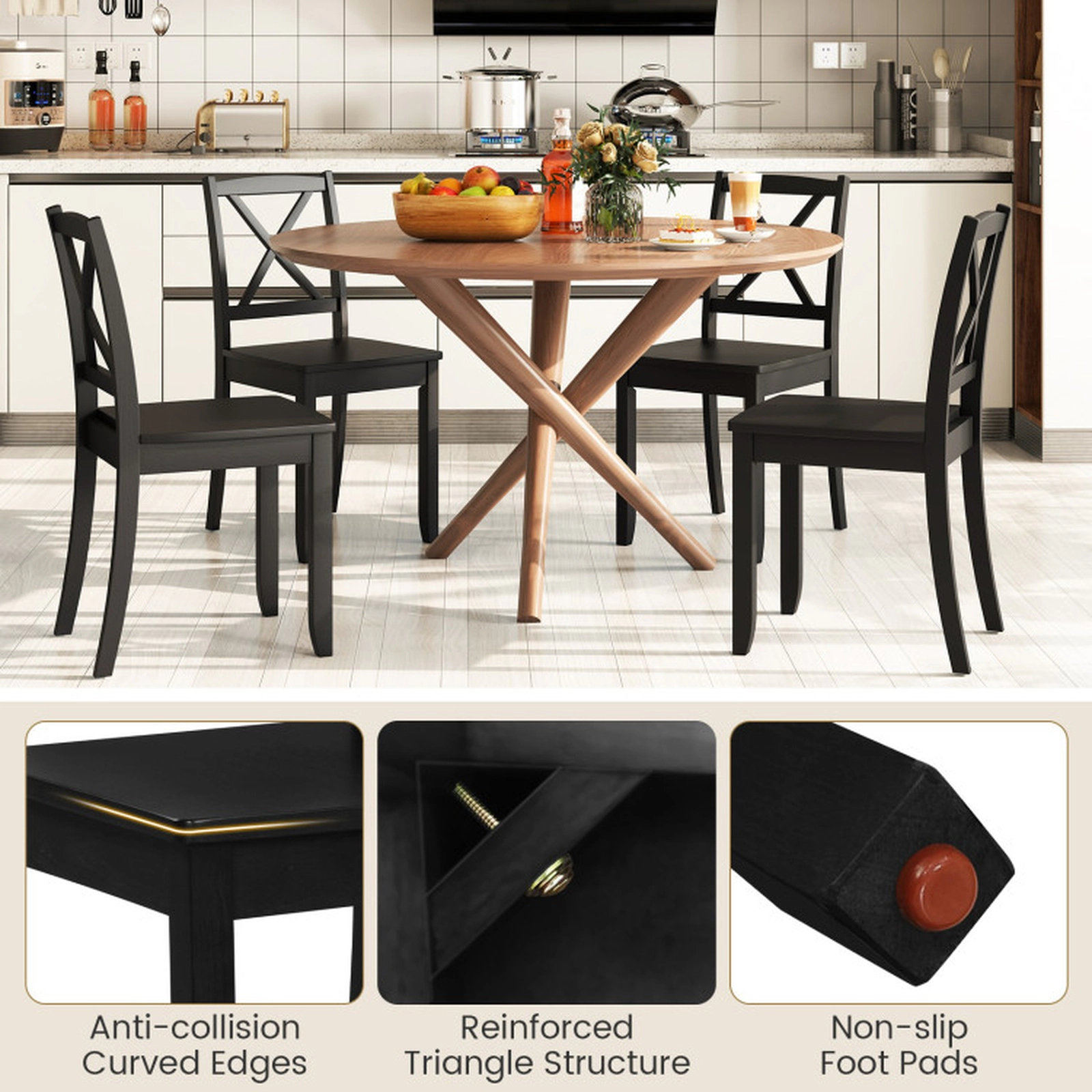 SUGIFT Set of 2 400-lb Capacity Black Farmhouse Cross Back Wood Dining Chairs with Rubber Wood Legs