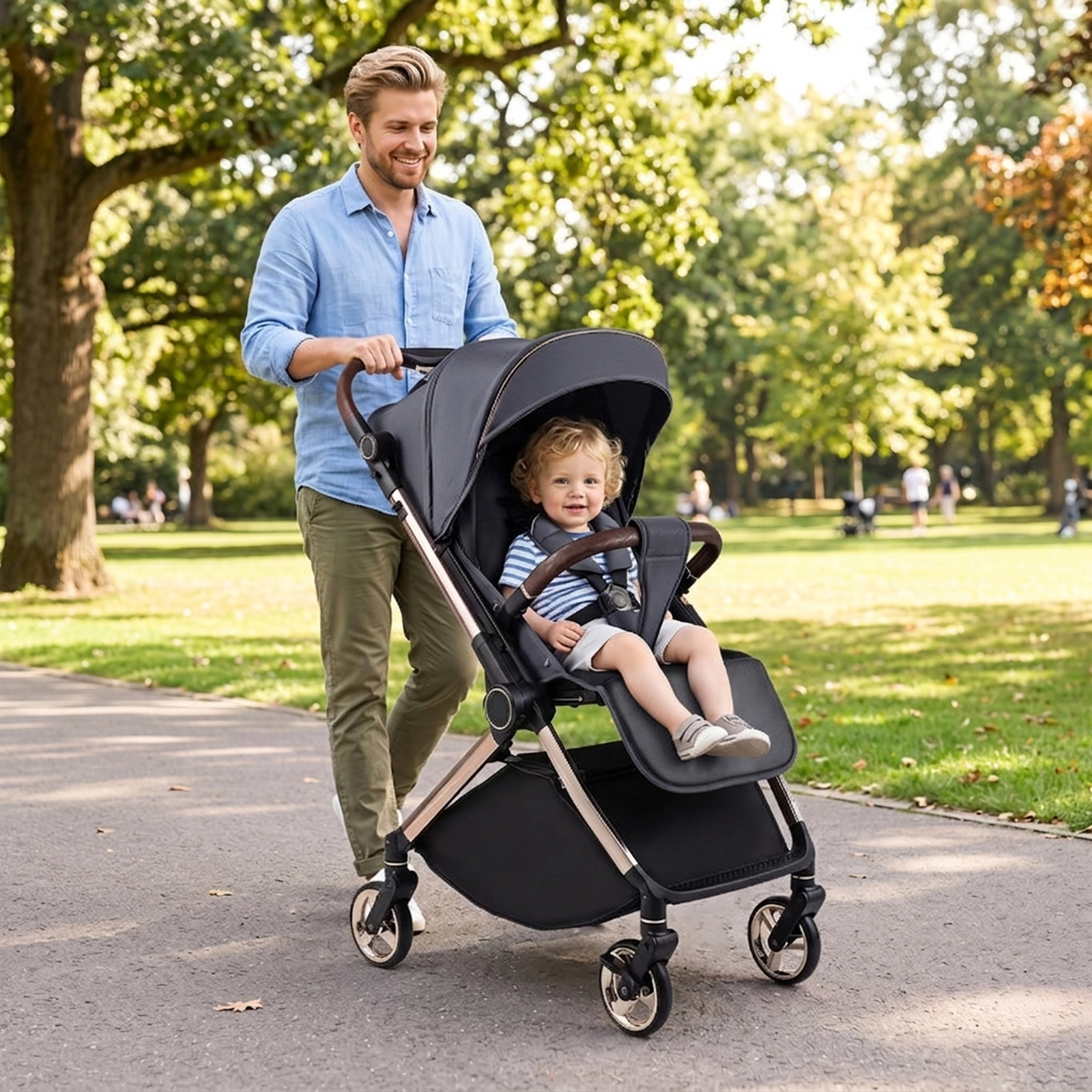SUGIFT Gray 55-lb Capacity Foldable Aluminum Baby Stroller with Reversible Handle and Quick-Release Wheels