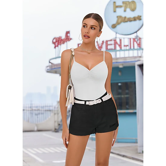 Avidlove Women's Ruched V Neck Backless Double Lined Cami Bodysuit