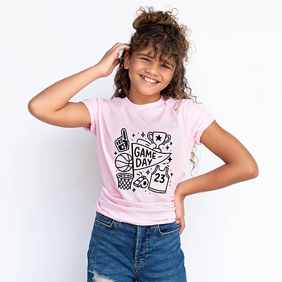 The Juniper Shop - Youth Short Sleeve Graphic T-Shirt - Basketball Game Day Doodles