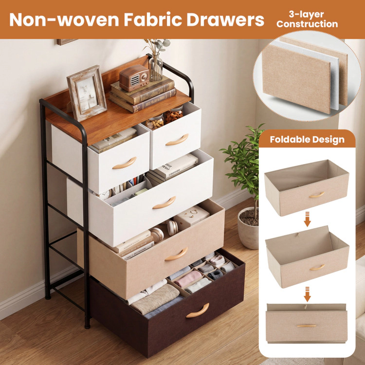 Hivvago 5-Drawer Fabric Dresser With Removable Fabric Bins