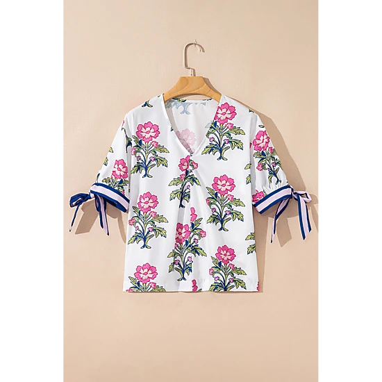 Threaded Pear Women's Mae Knot Bubble Sleeve Blouse