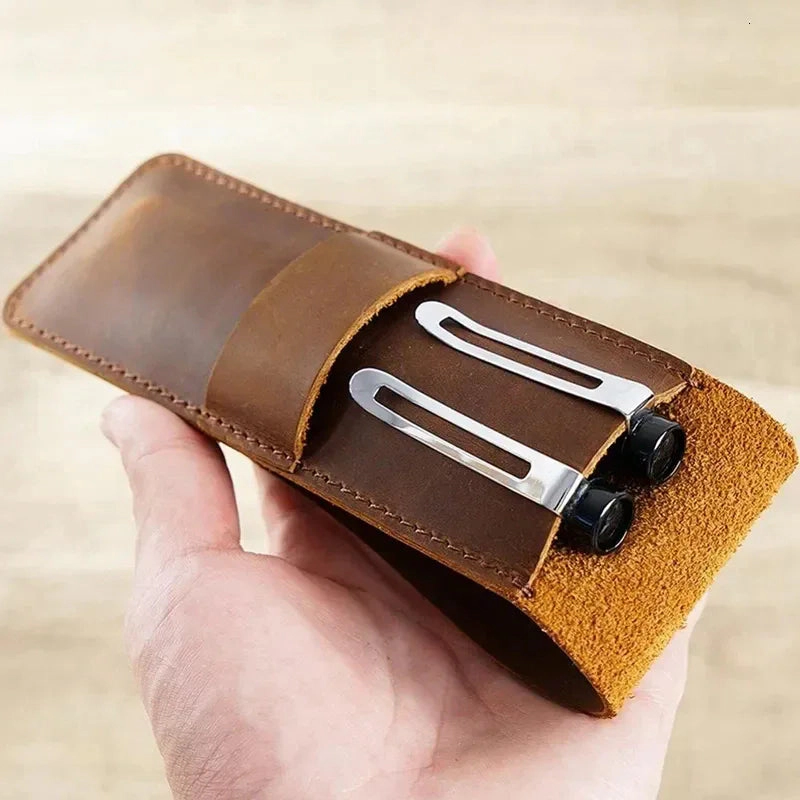 Steel Horse Leather Unisex Paiman Leather Pen Holder | Handmade Leather Fountain Pen Pouch
