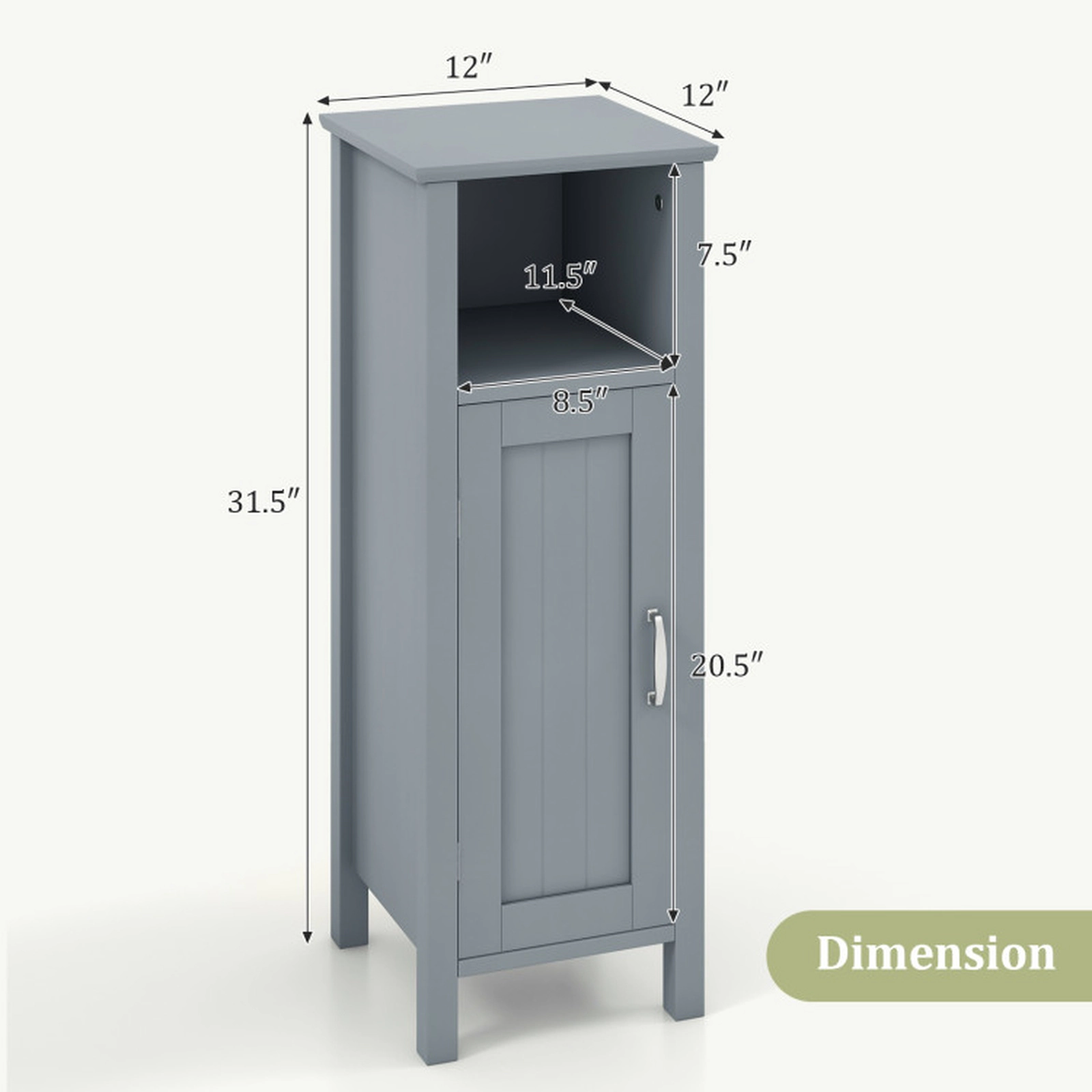 SUGIFT Waterproof MDF Bathroom Storage Cabinet with Open Shelf 66-lb Top Capacity 2-Tier Interior Gray