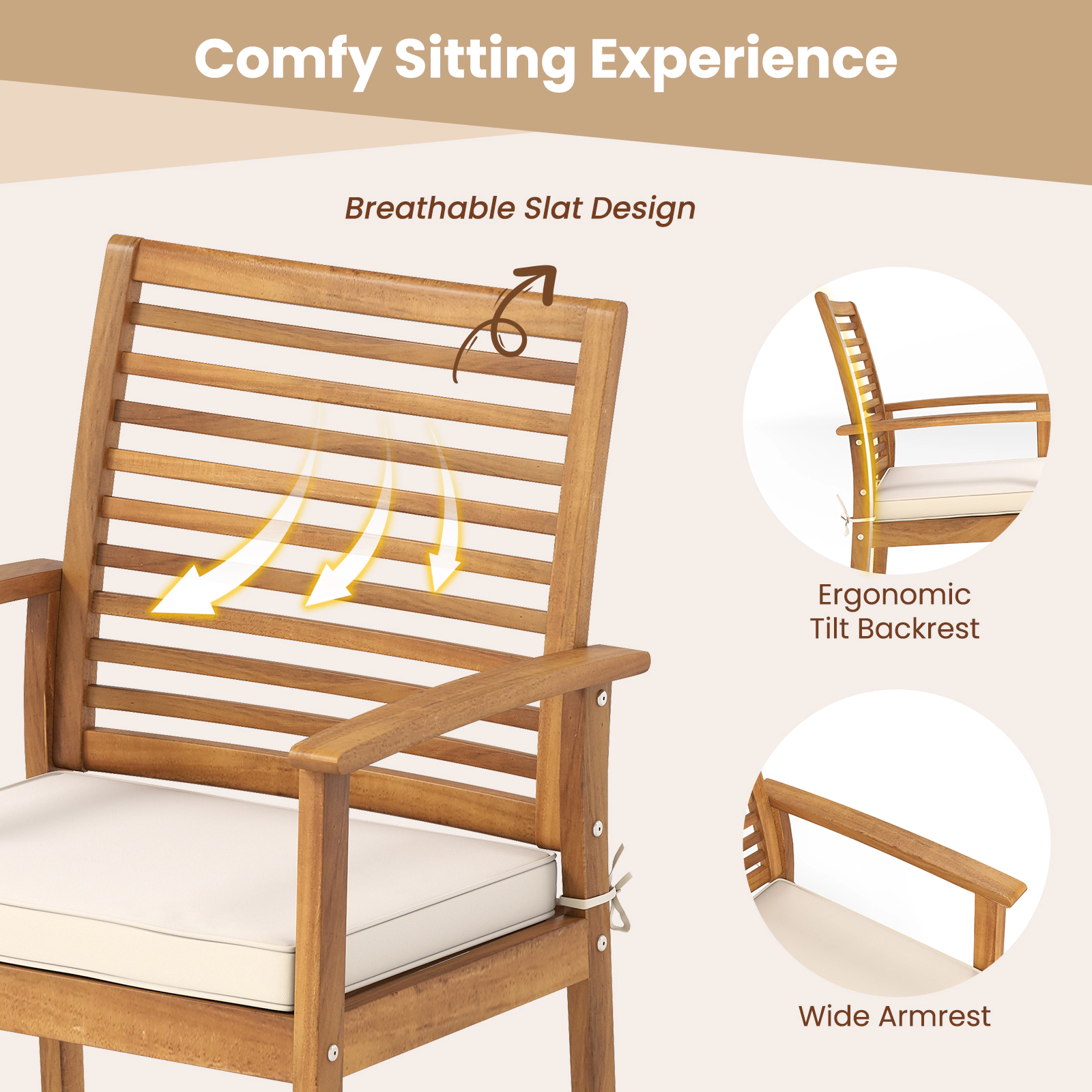 SUGIFT Outdoor Patio Dining Armchairs 400-lb Capacity Beige
