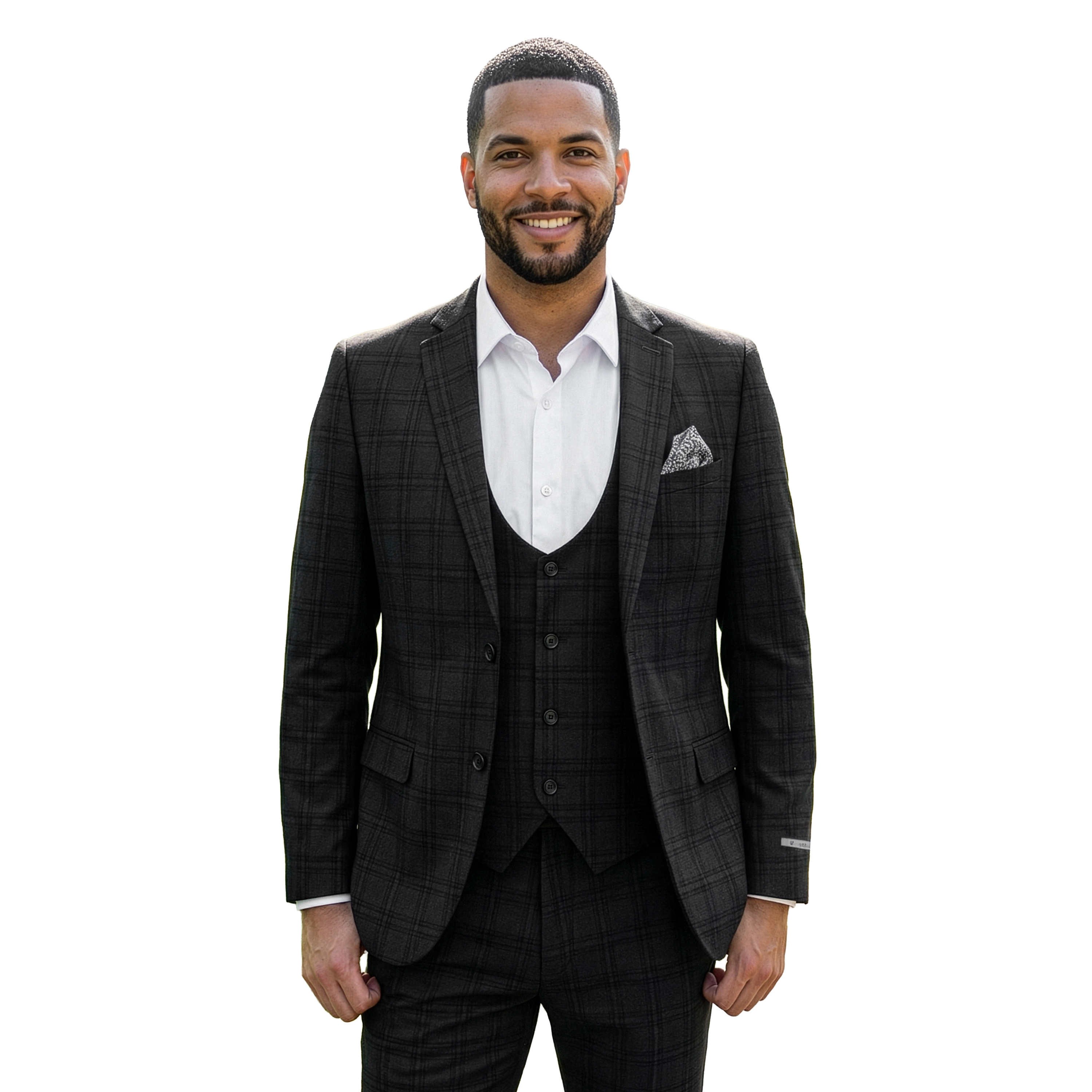 Sean Alexander Men's Skinny Fit Plaid 3pc. Suit Set