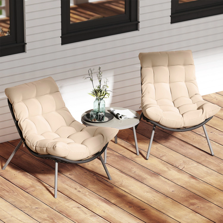 Hivvago 3 Pieces Pe Rattan Conversation Set With Cushioned Papasan Chairs