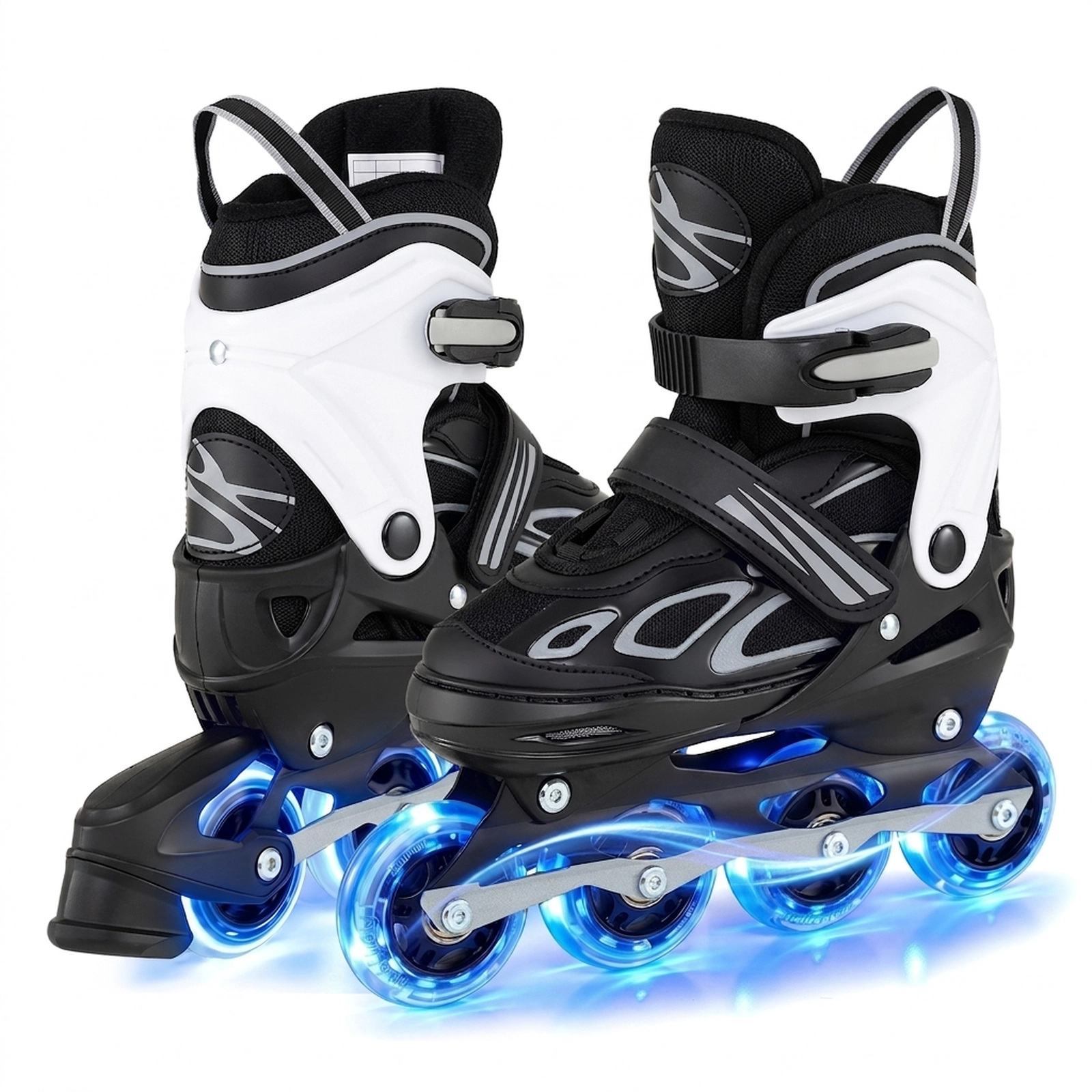 SUGIFT 4-Size Adjustable Kids Inline Skates with Light-up Wheels Ages 7-9 White & Black / Black & Blue / Purple & Black