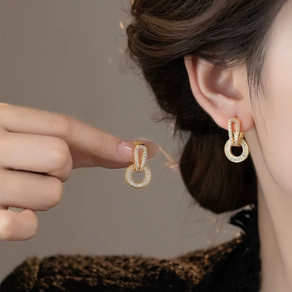Interlocked Oval Circle Pave CZ Drop Huggie Earring