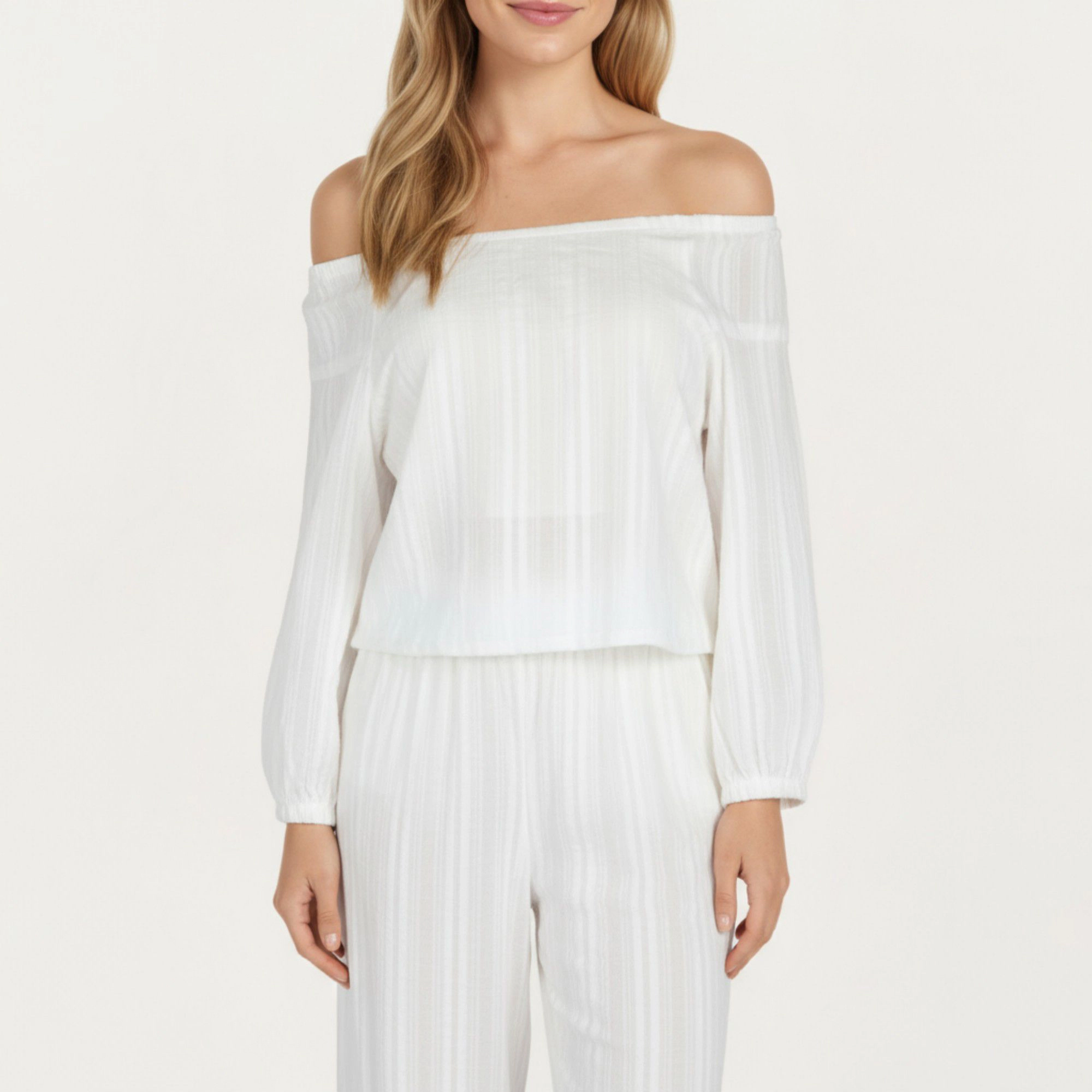 Anna-Kaci Women's 2-Piece Long Sleeve Gathered Neckline Top and Relaxed Fit Pants Pajama Set in Lightweight Fabric