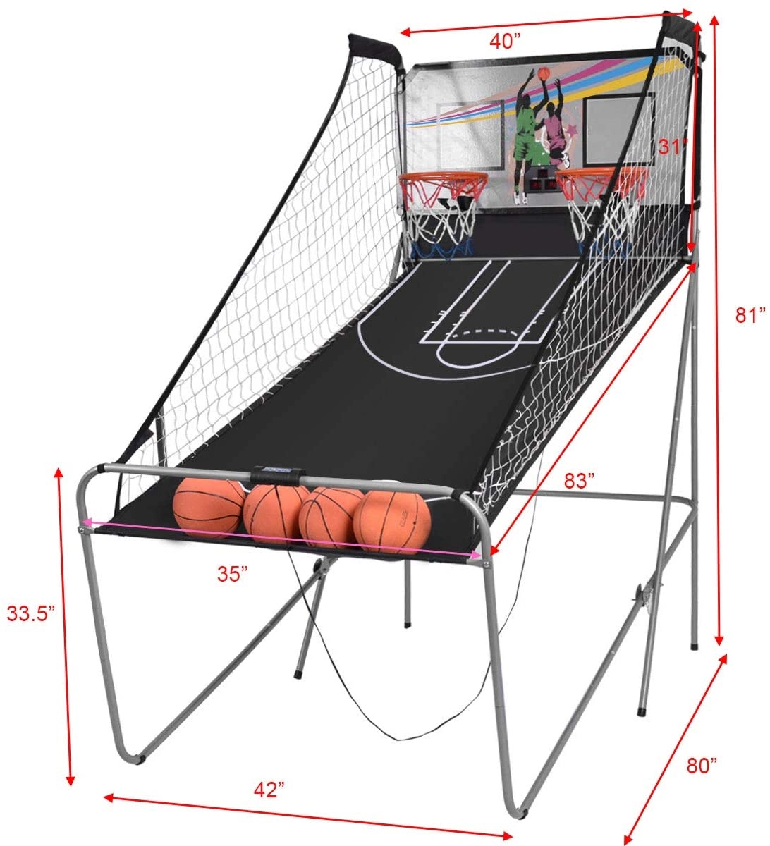 SUGIFT Double Electronic Basketball Game with 4 Spheres and Dual Hoops Indoor Arcade Style 80-in Deep Playfield As