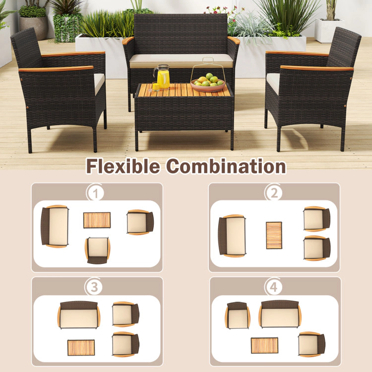 Hivvago 4 Piece Patio Wicker Sofa Set 2 Rattan Chairs And Loveseat With Table