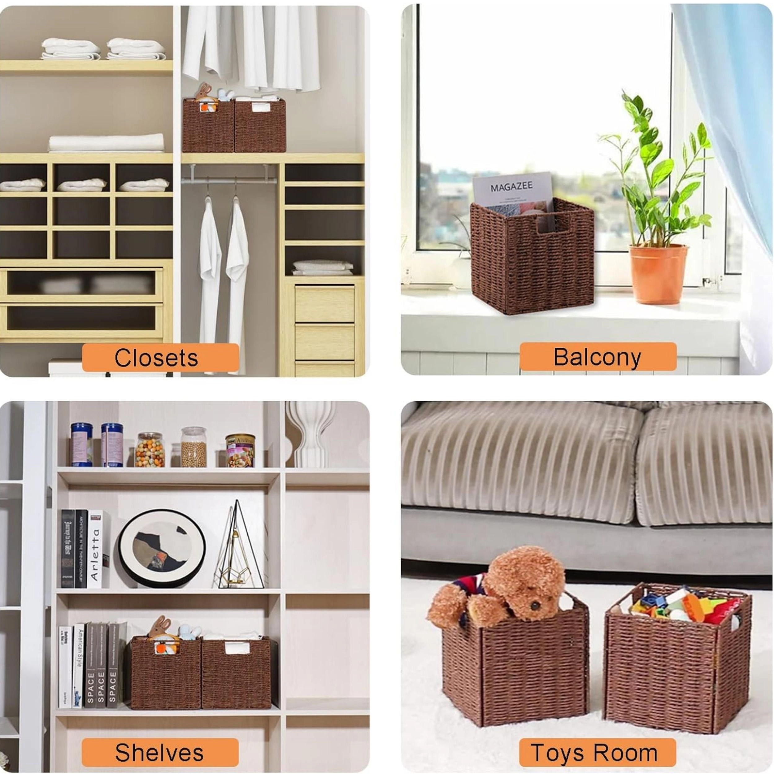 Stock Preferred Pack of 2 Hand Woven Wicker Storage Baskets with Handles 9 Inch