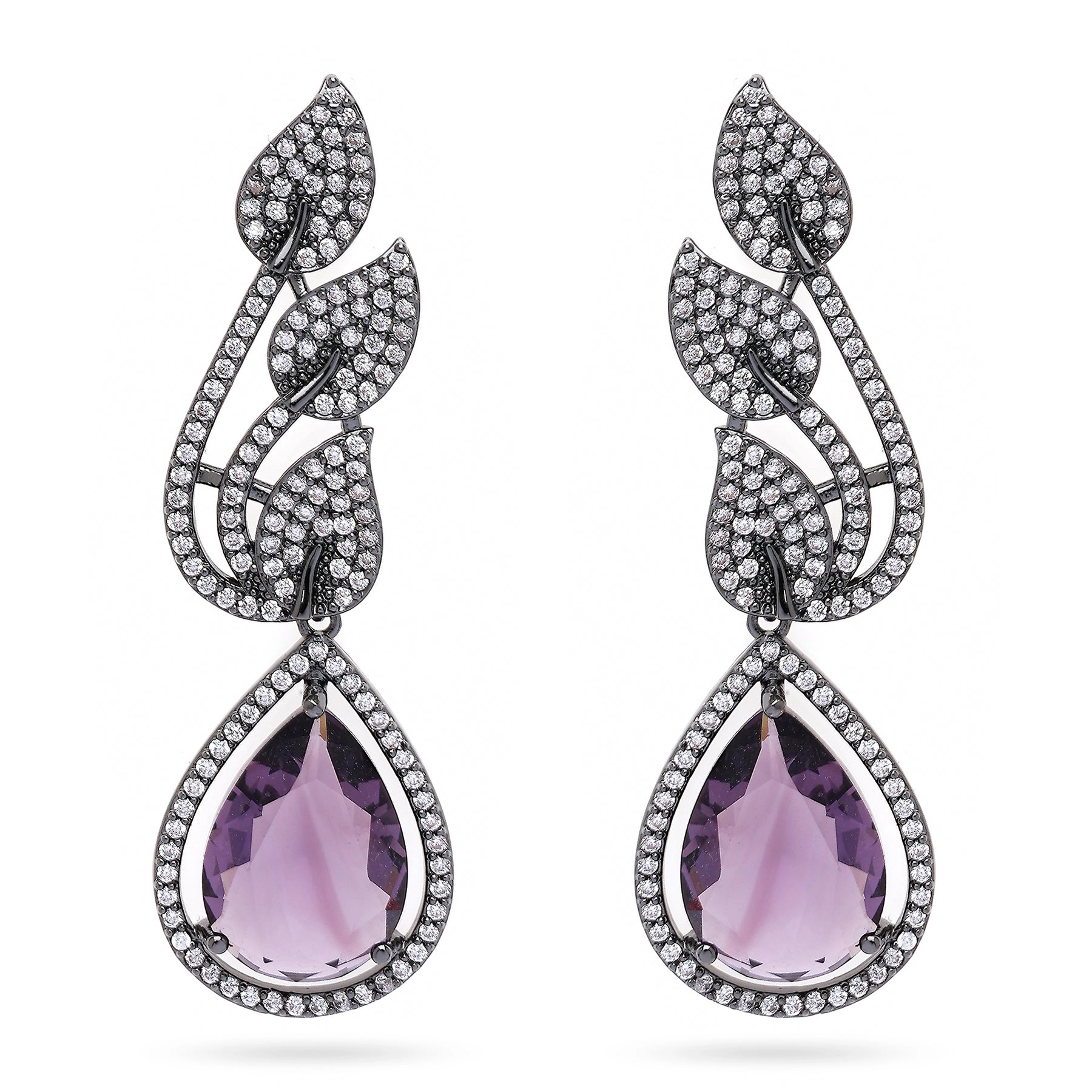 AGP PARIS Womens Contemporary Leaf-Shaped Purple Drop Earrings