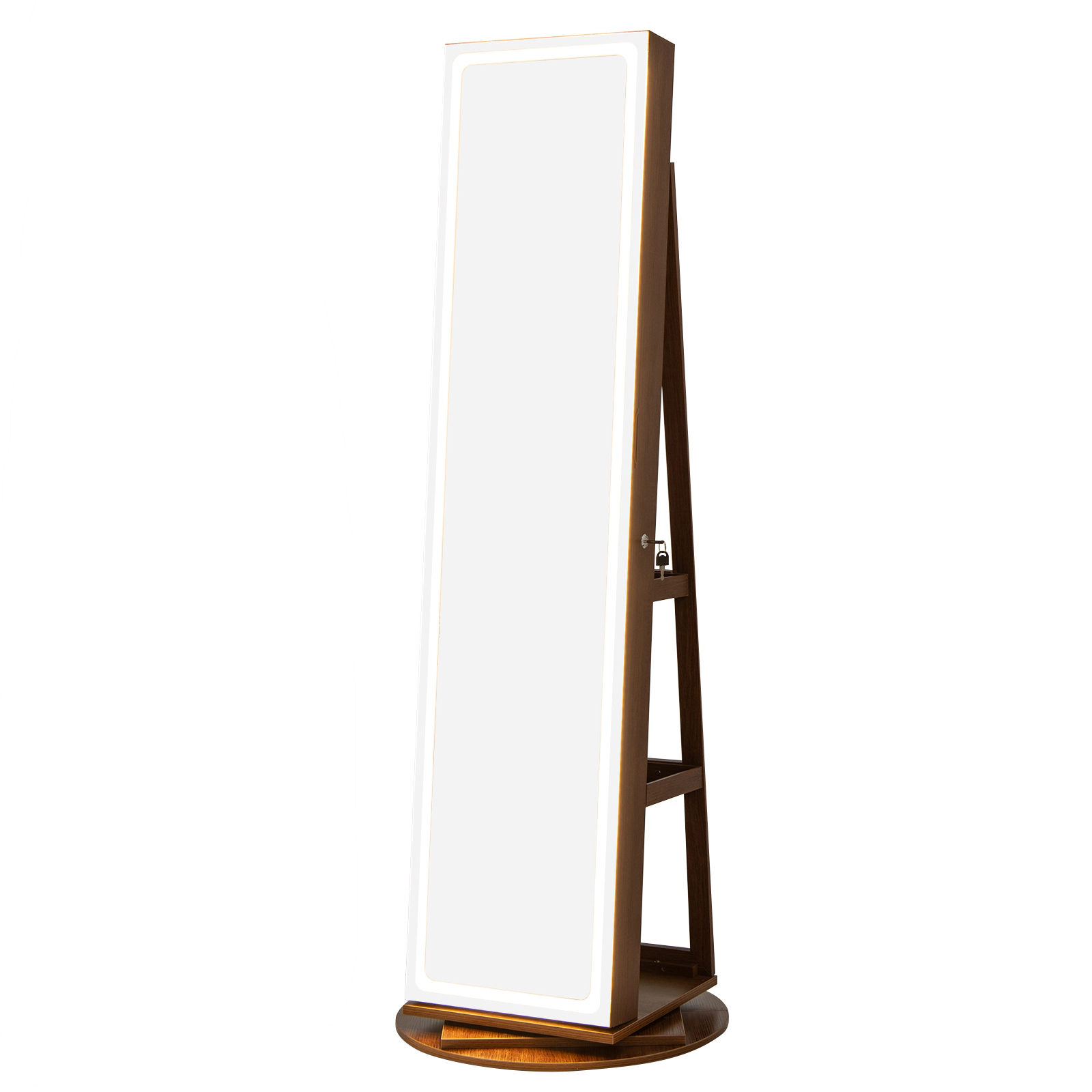 SUGIFT Brown 4-in-1 Rotating Standing Jewelry Armoire Vanity Desk Mirror with Foldable Makeup Shelf