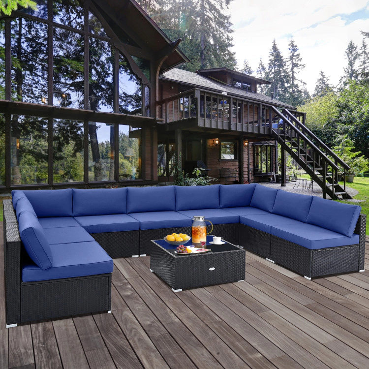Hivvago 10 Piece Outdoor Wicker Conversation Set With Seat And Back Cushions