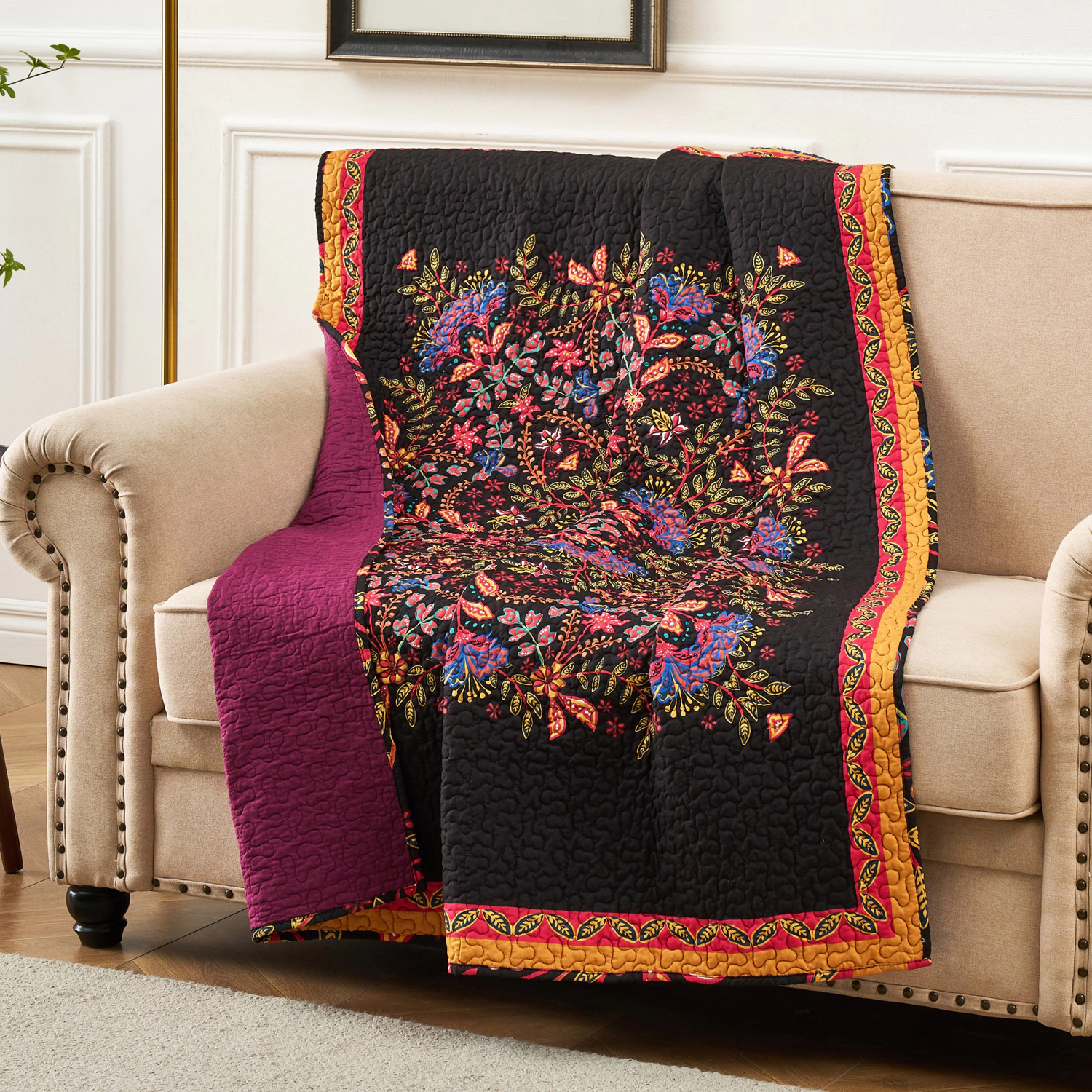 Greenland Home Fashions 100% Brushed Microfiber face 100% cotton back Jessa Accessory Throw Midnight