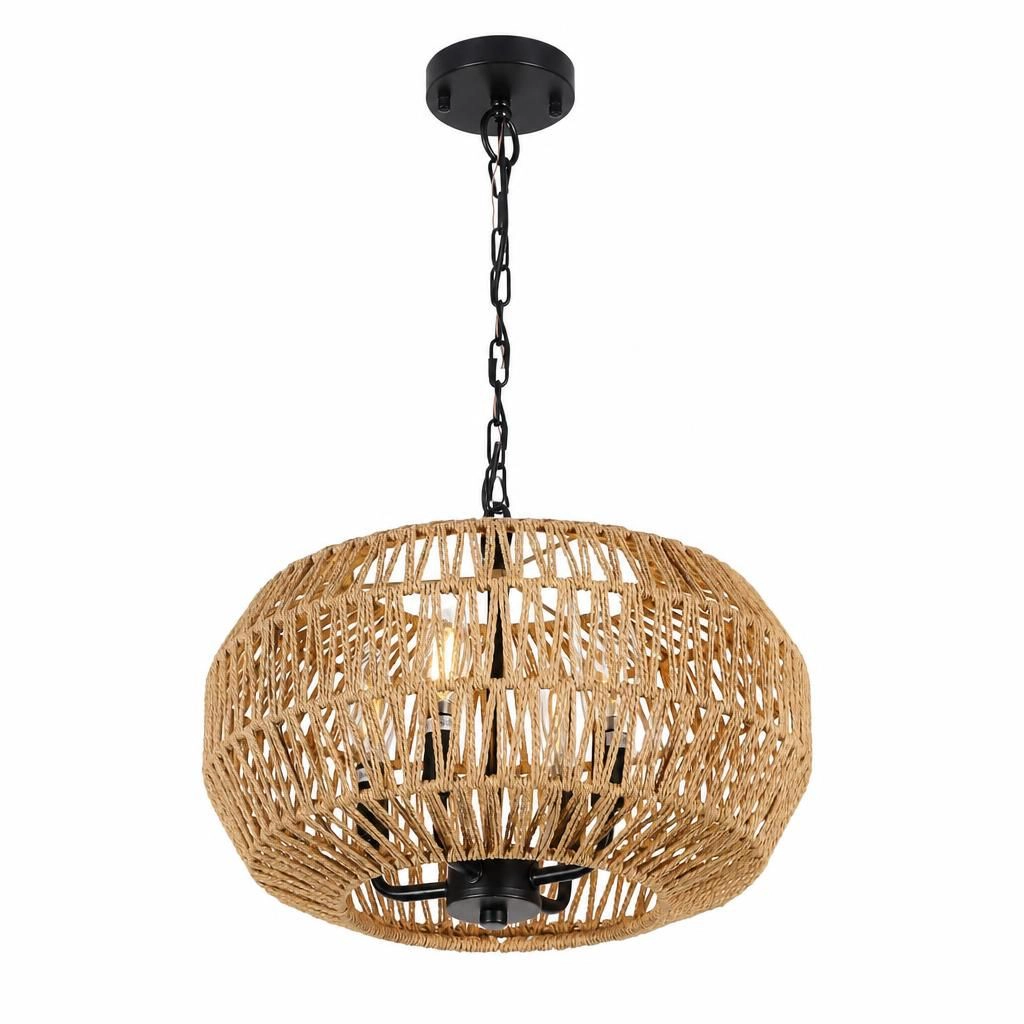 ELEMENT ACE Woven Rattan Metal Flush Mount Ceiling Light