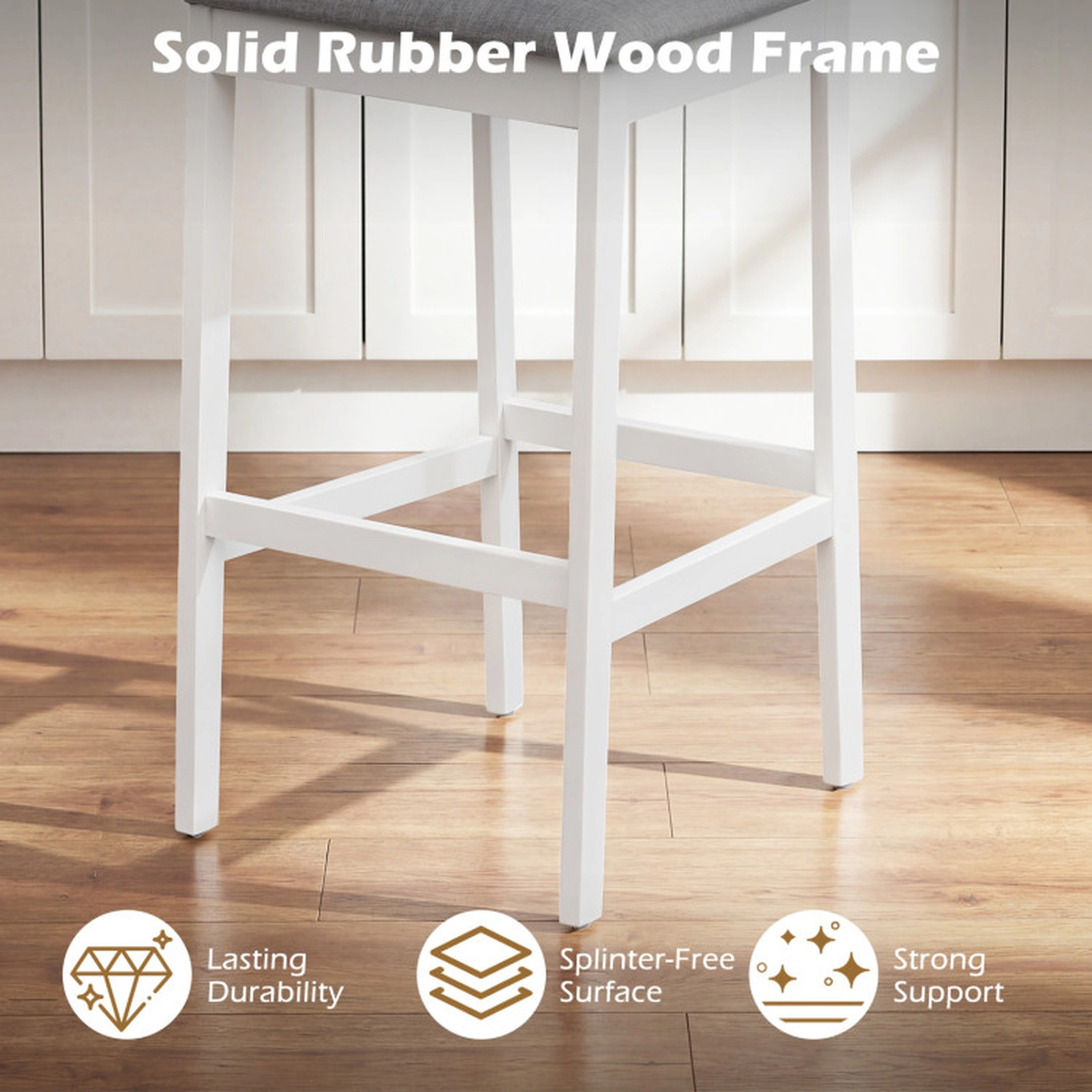 SUGIFT Set of 4 Upholstered Bar Stools 29.5-in Seat Height Bar Height with Solid Rubber Wood Frame 300-lb Capacity White