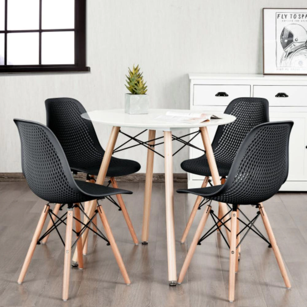 Hivvago Set of 4 Sleek Plastic Chairs with Wood-Leg Construction