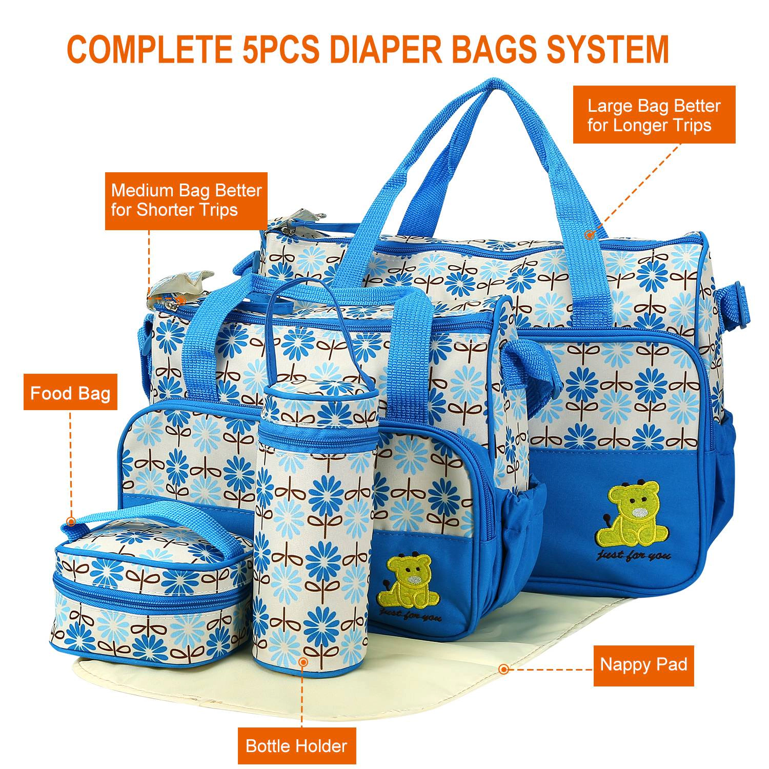 GBruno 5-Piece Diaper Bag Set With Changing Pad
