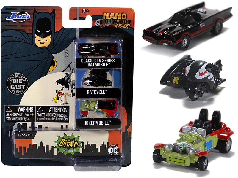 Jada "Batman" (1966-1968) Classic TV Series 3 piece Set "Nano Hollywood Rides" Diecast Models by Jada