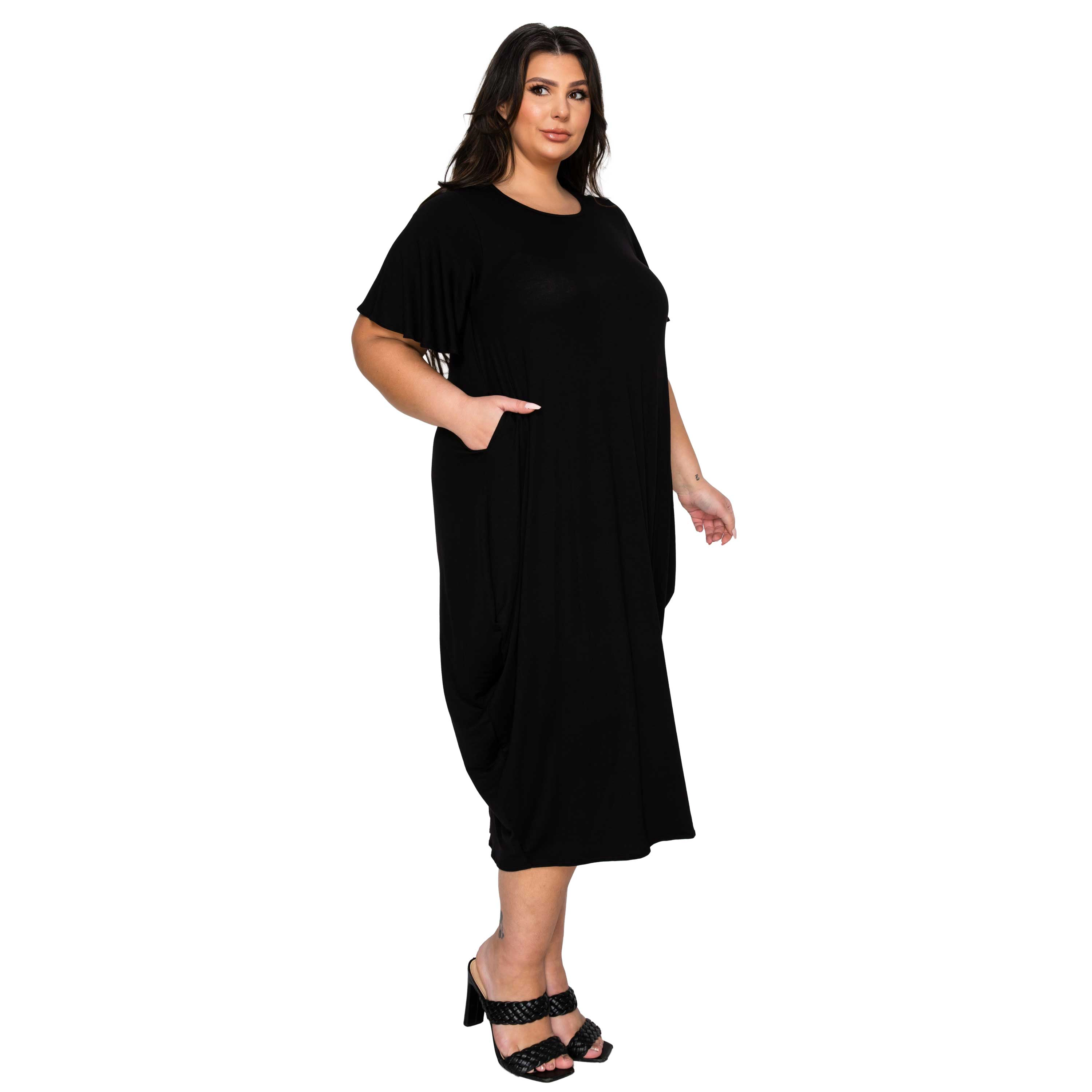 L I V D Women's Plus Liz Flutter Sleeve Pocket Dress