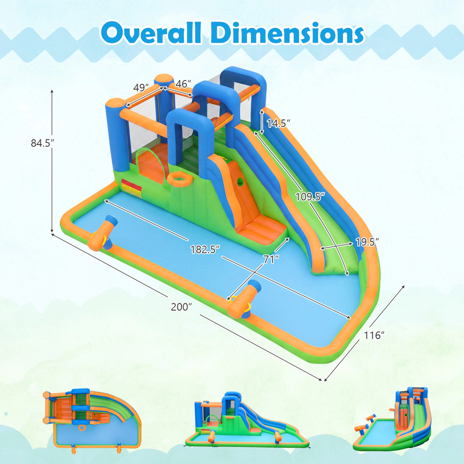 LJG Kids Inflatable Water Slide with Dual Climbing Walls and Blower Excluded