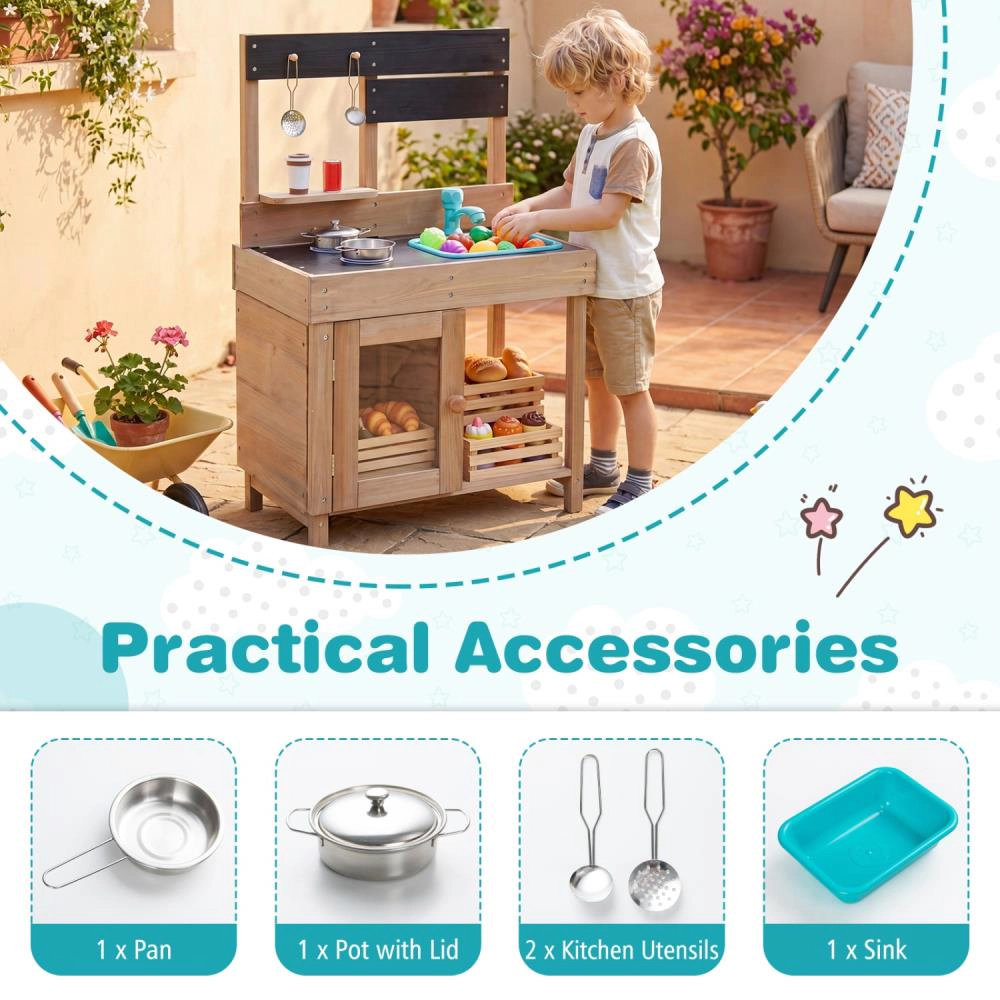Hivvago Wooden Play Pretend Kitchen with Stoves Storage Cabinet and Shelf