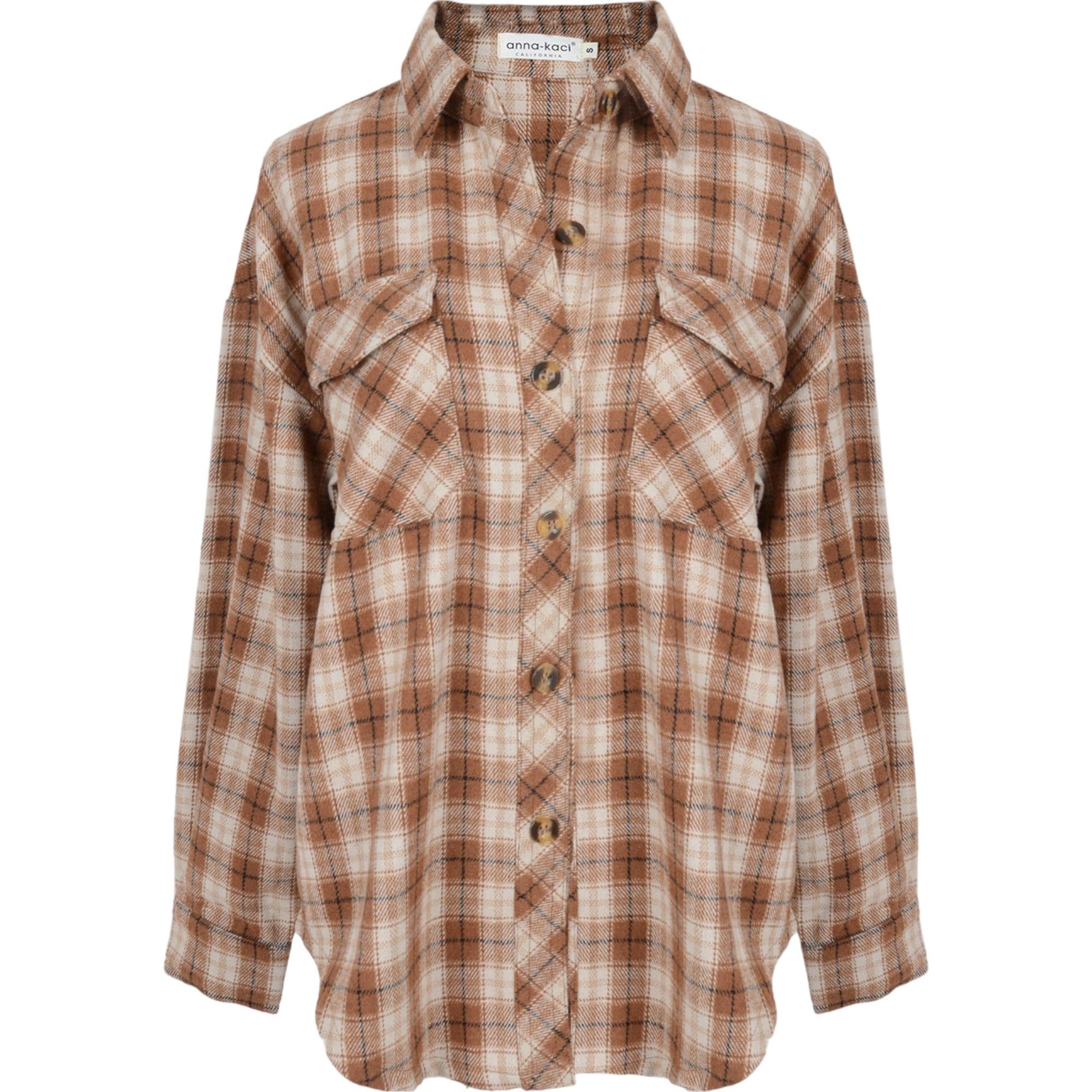 Anna-Kaci Women's Plaid Shacket Jacket Button Down Fall Shirts Coat