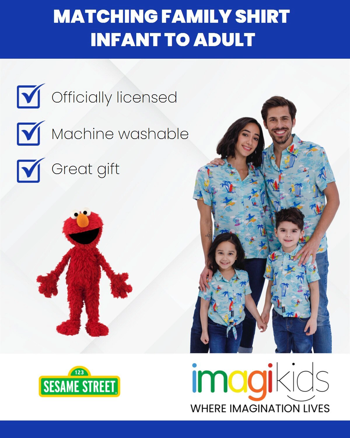 Sesame Street Matching Family Hawaiian Short Sleeve Button-Down Shirt