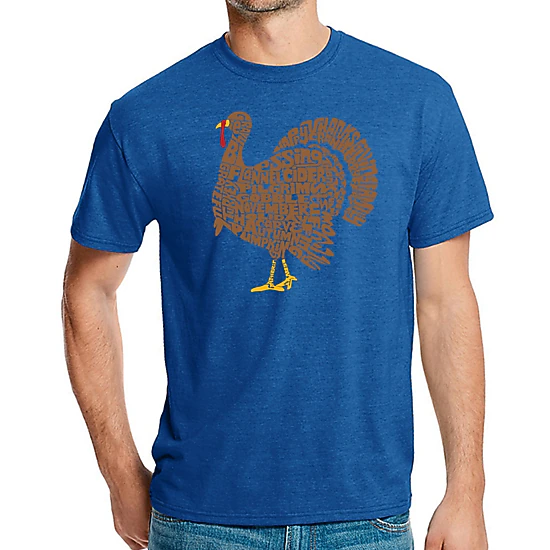 LA Pop Art Men's Cotton-Poly Word Art T-Shirt - Thanksgiving Turkey
